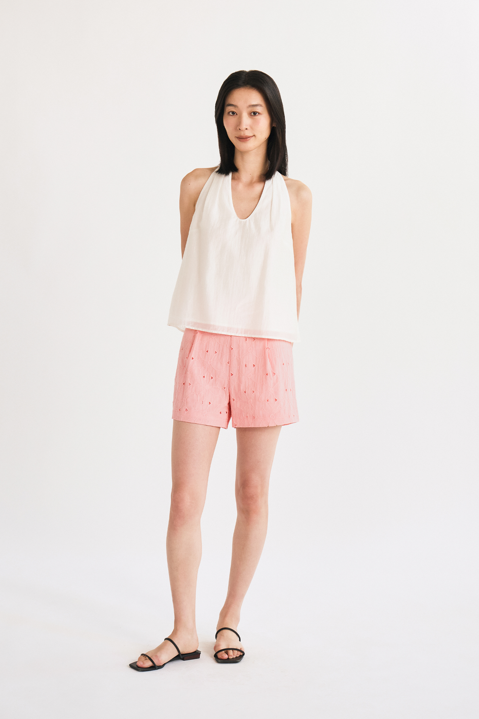 Embroidered Pleat-Front Shorts