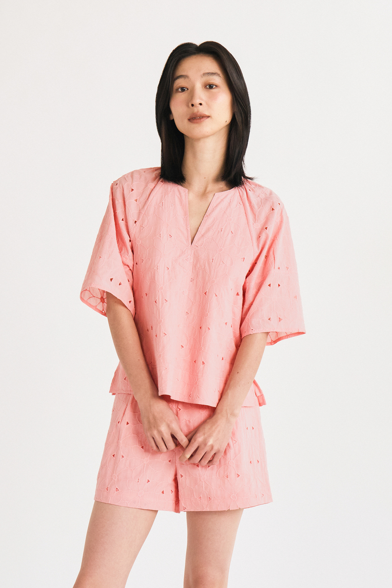 Embroidered Cotton V-Neck Top