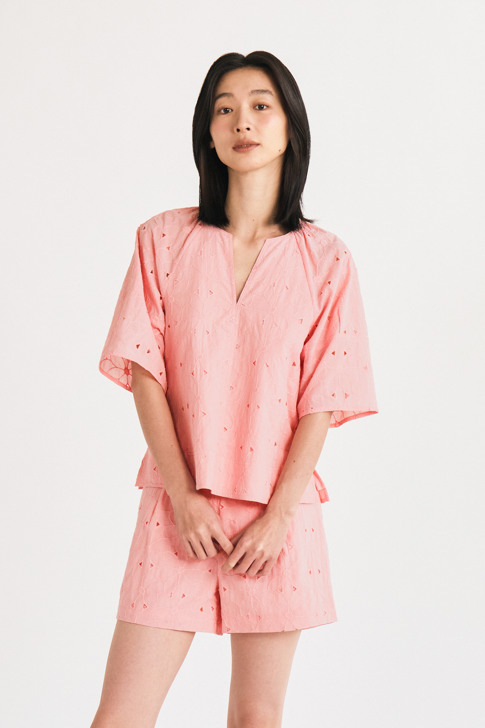 Embroidered Cotton V-Neck Top