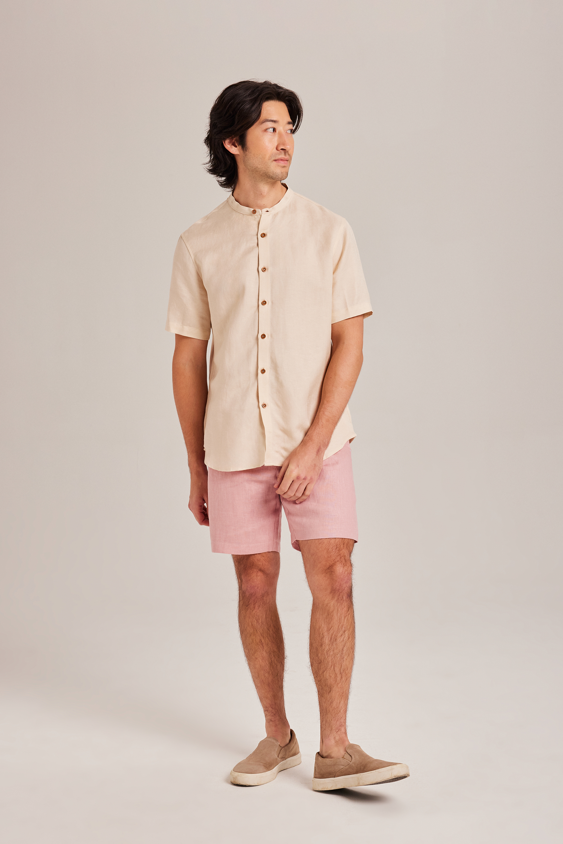 Linen Mandarin Collar Shirt