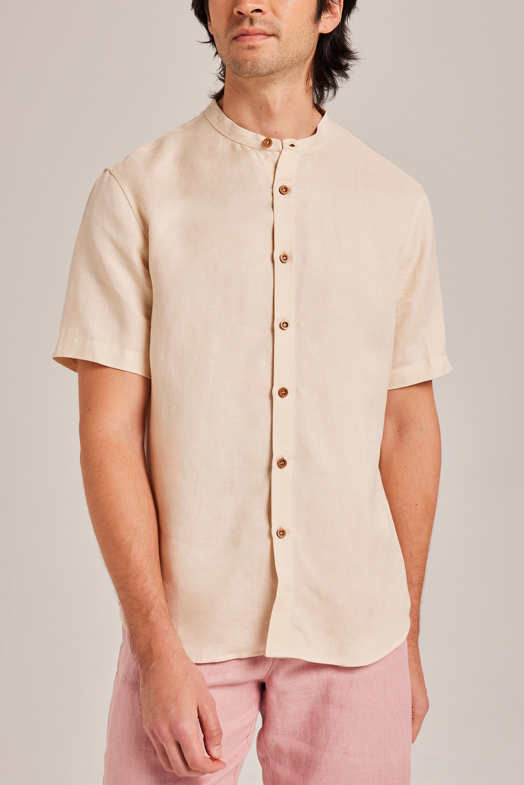 Linen Mandarin Collar Shirt