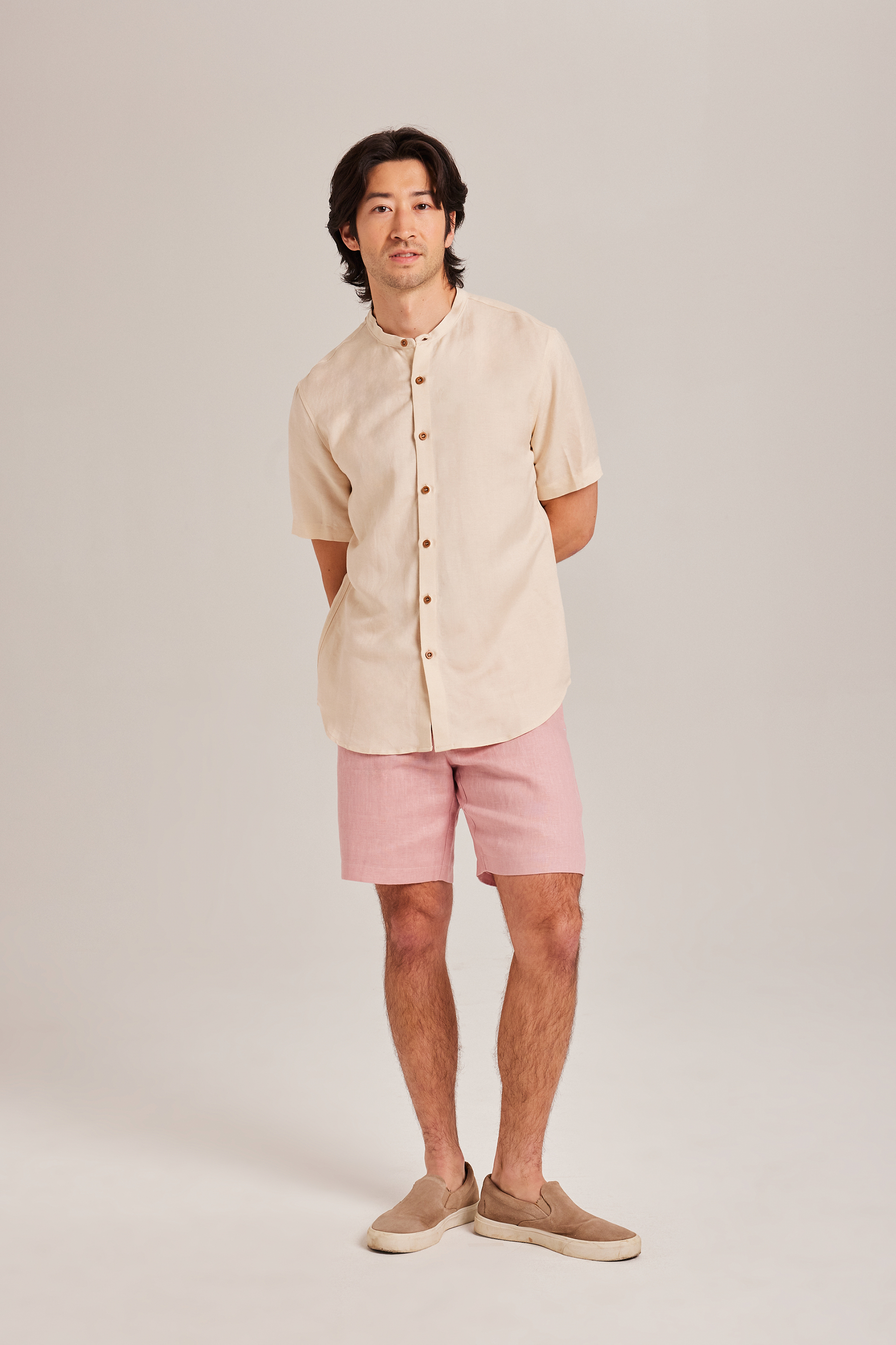 Linen Mandarin Collar Shirt