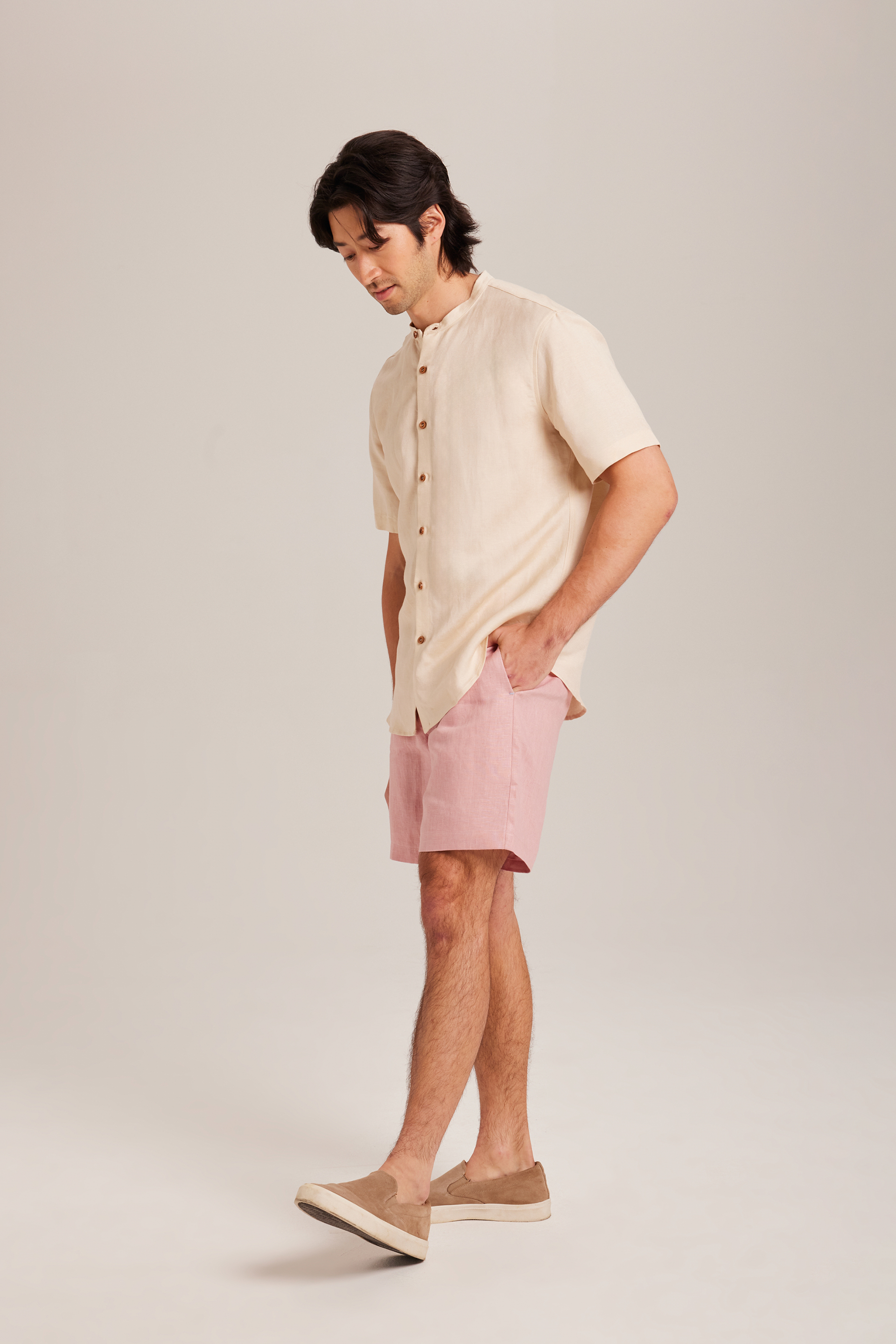 Linen Mandarin Collar Shirt