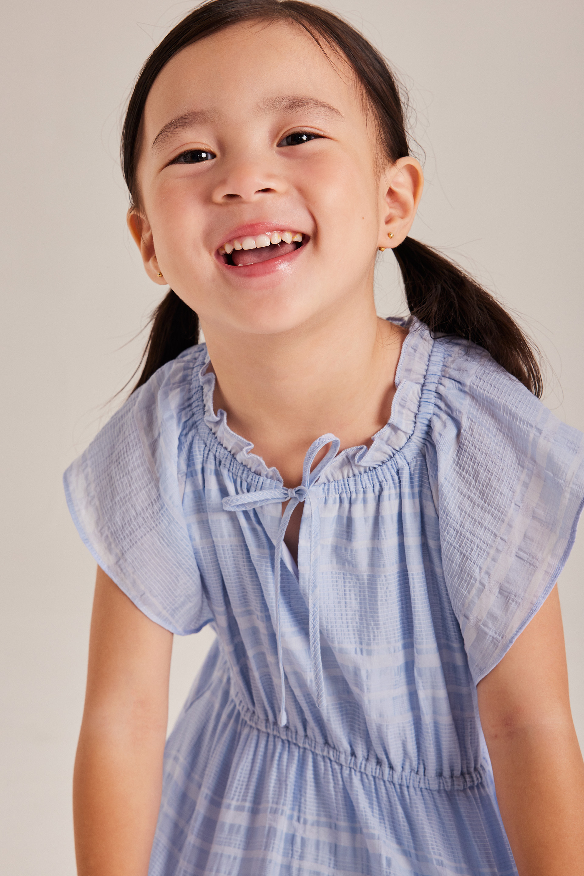 Textured Check Flutter-Sleeve Dress