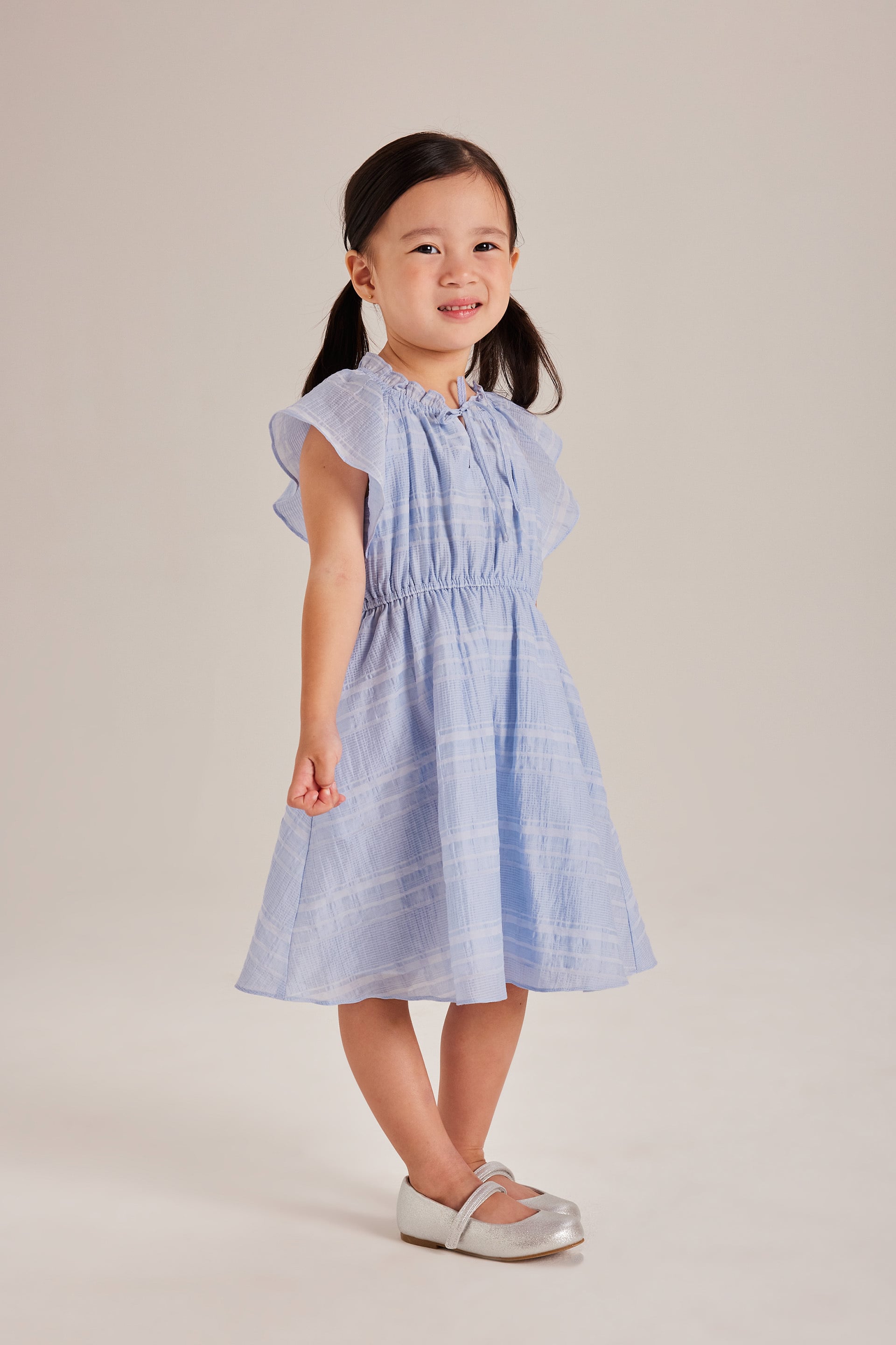 Textured Check Flutter-Sleeve Dress