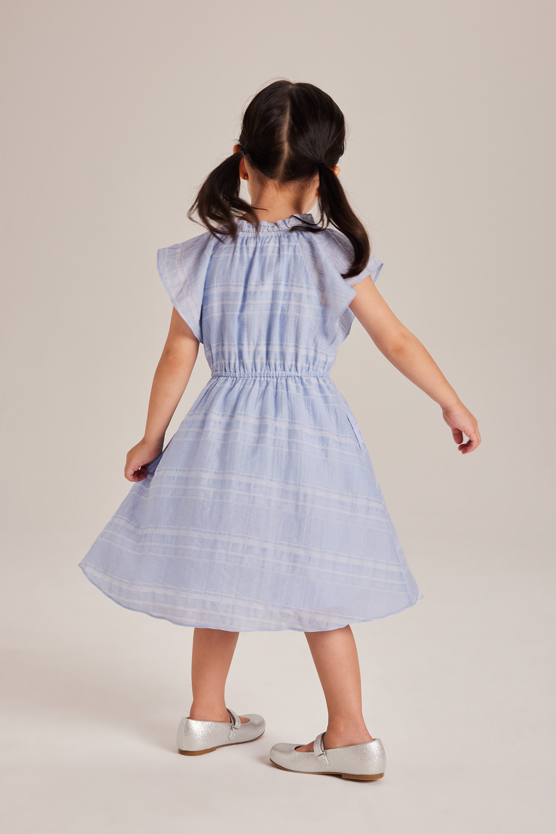 Textured Check Flutter-Sleeve Dress