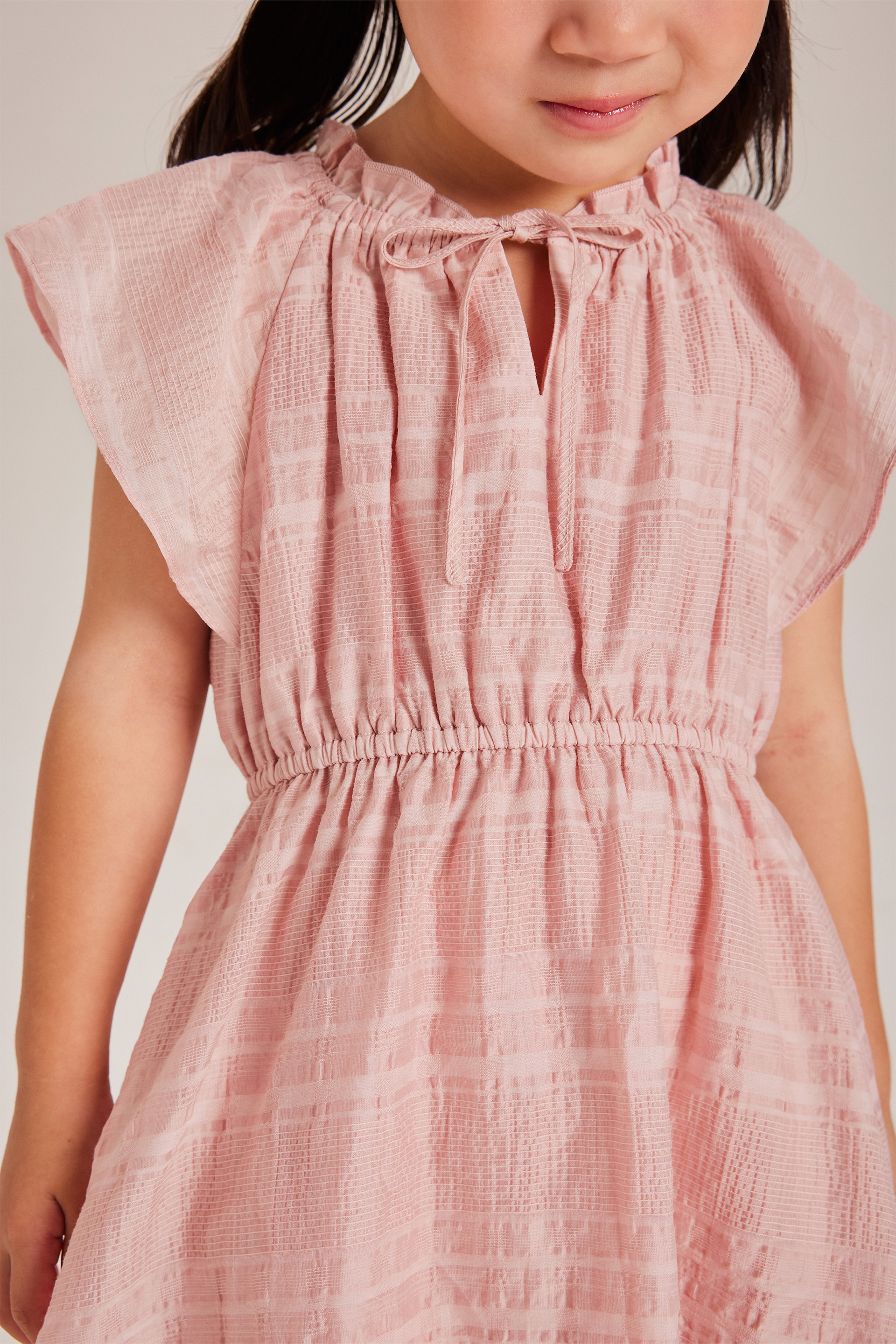 Textured Check Flutter-Sleeve Dress