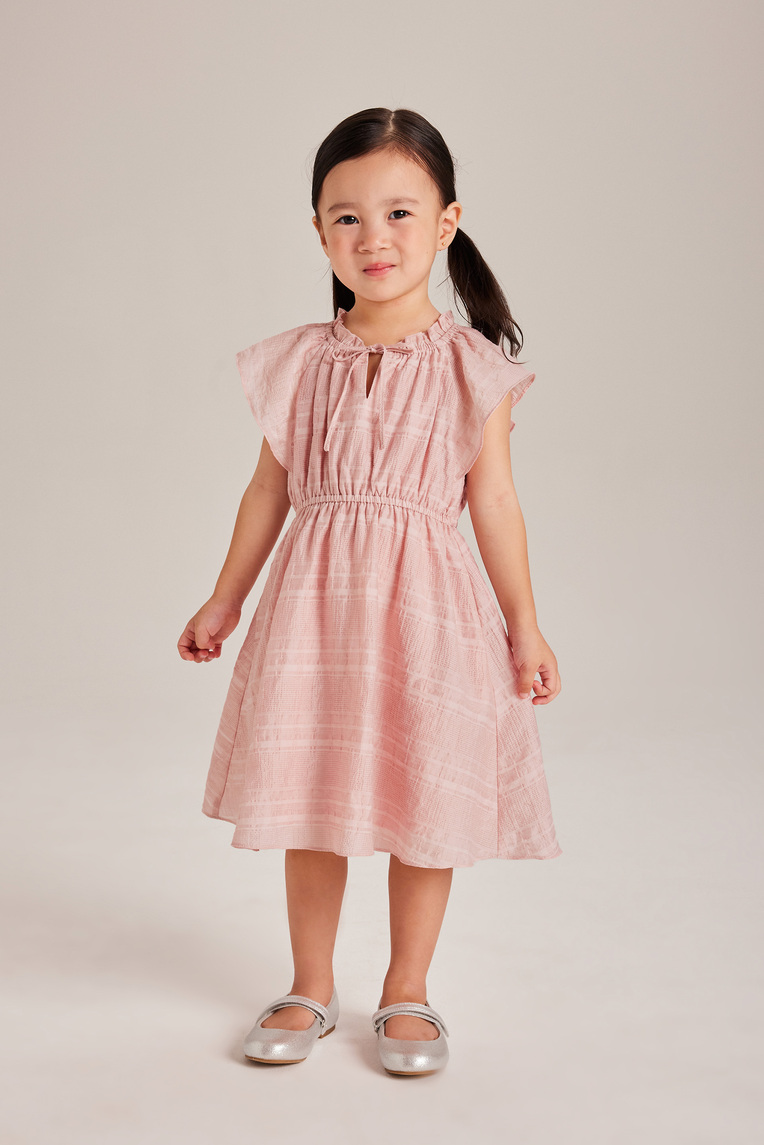 Textured Check Flutter-Sleeve Dress