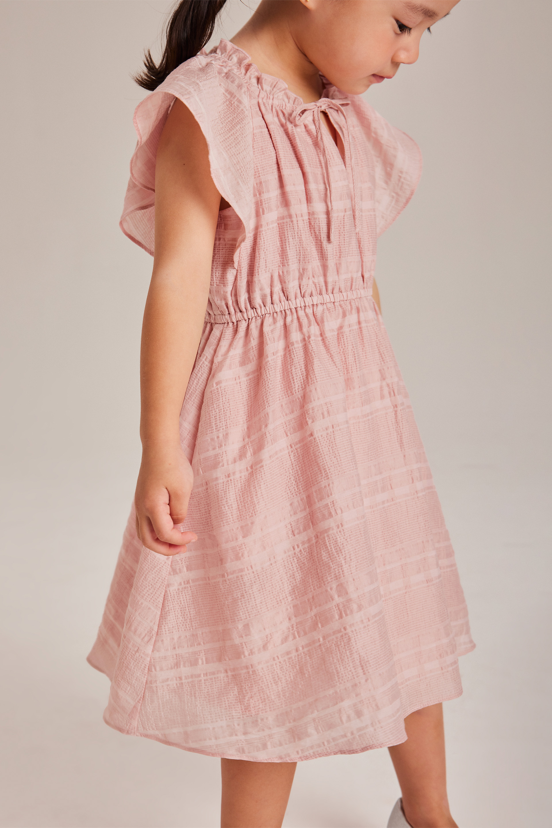 Textured Check Flutter-Sleeve Dress