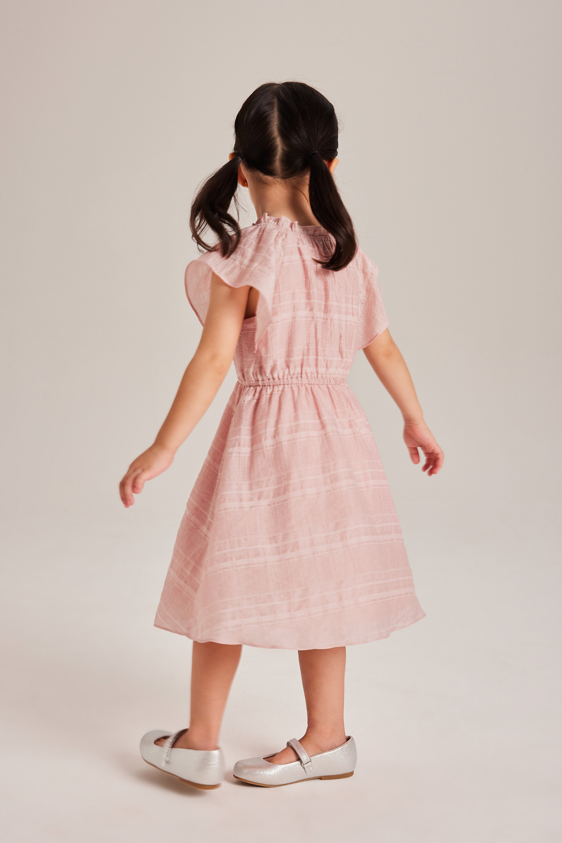 Textured Check Flutter-Sleeve Dress