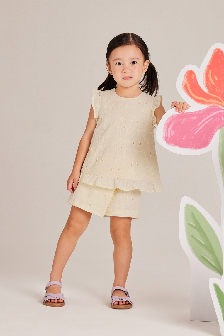 Embroidered Cotton Ruffle-Sleeve Top