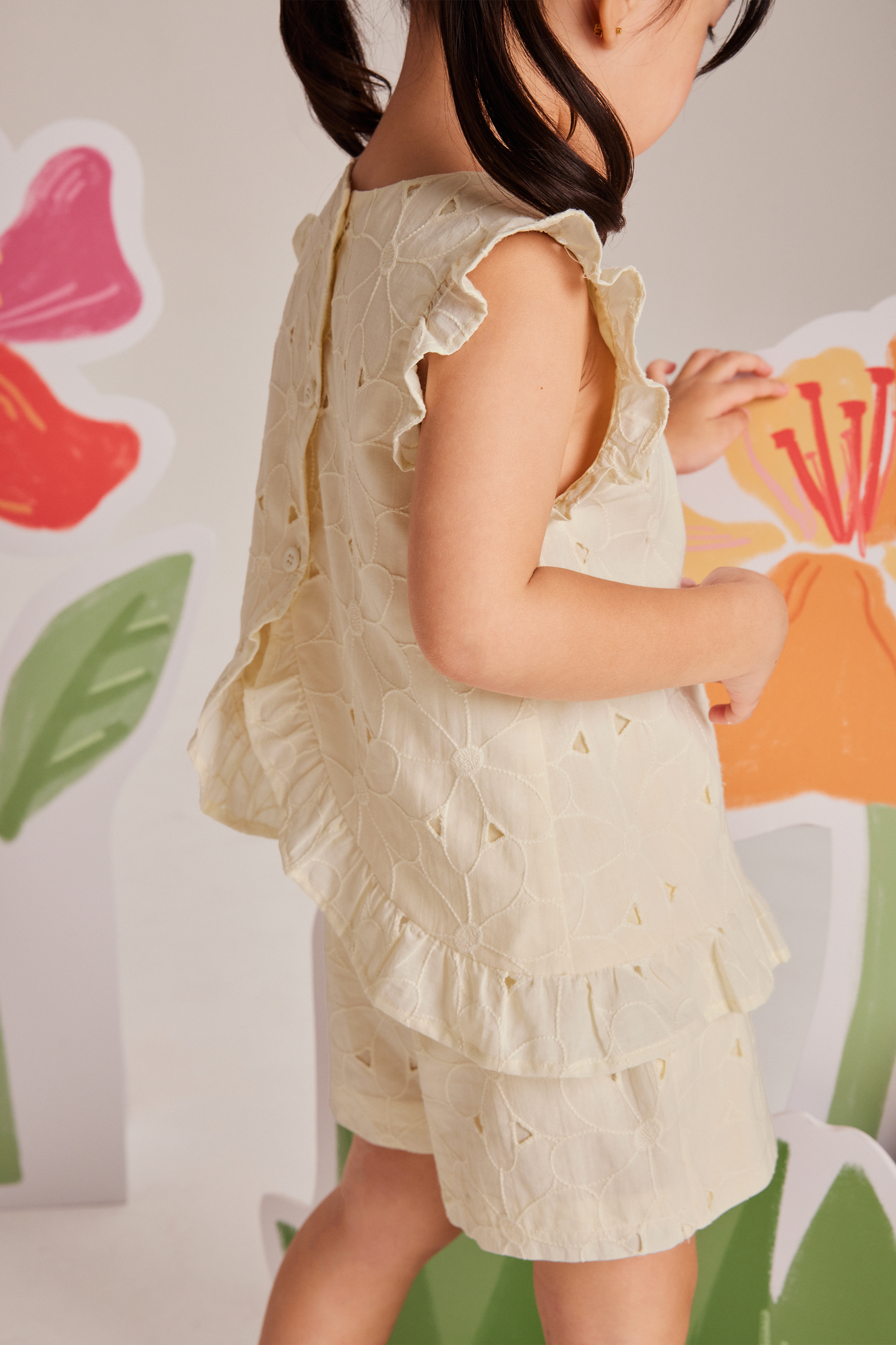 Embroidered Cotton Ruffle-Sleeve Top