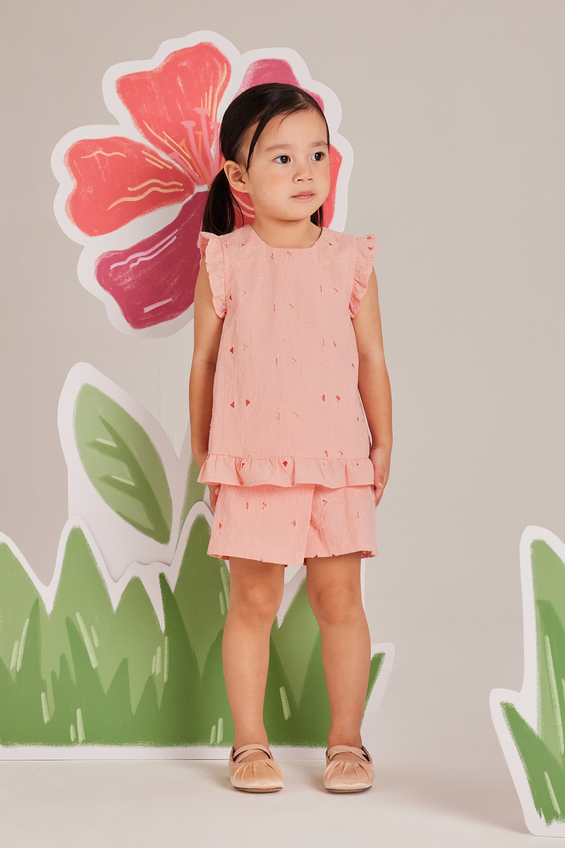 Embroidered Cotton Ruffle-Sleeve Top