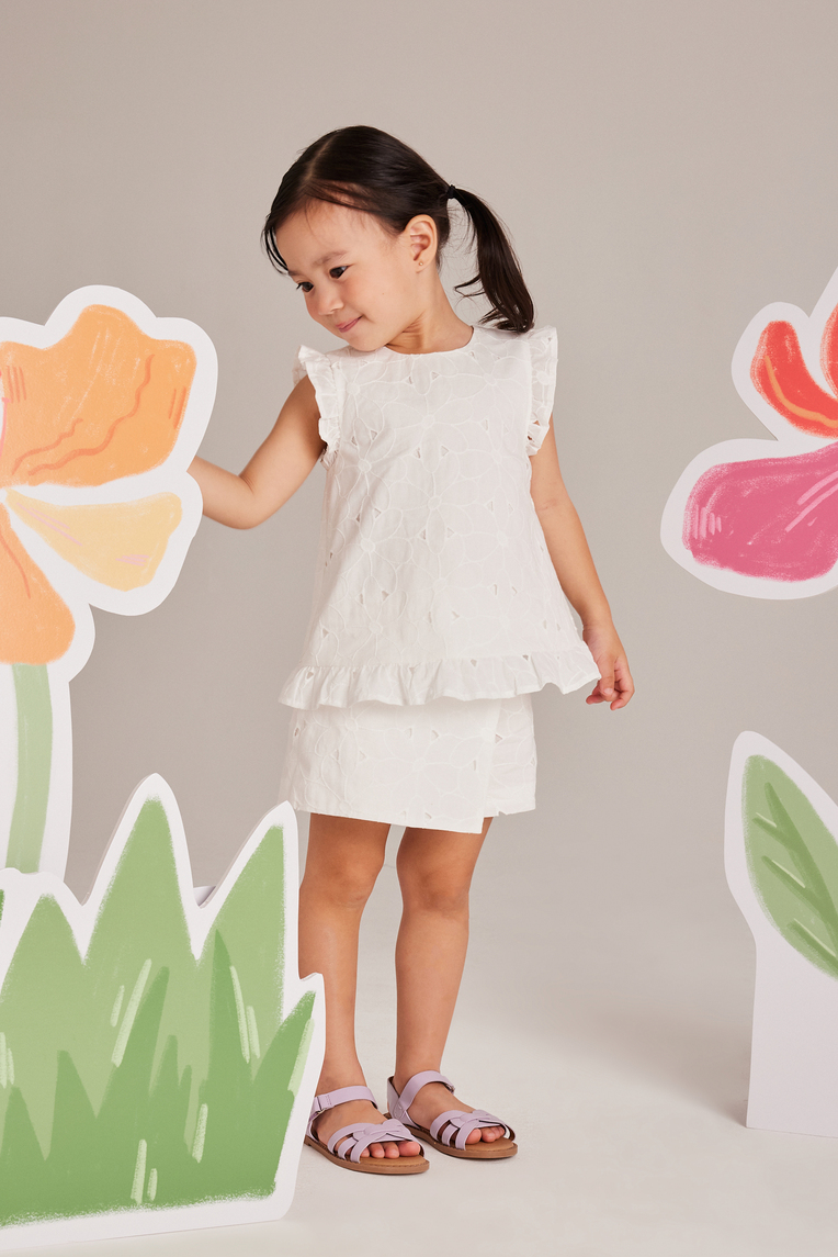 Embroidered Cotton Ruffle-Sleeve Top