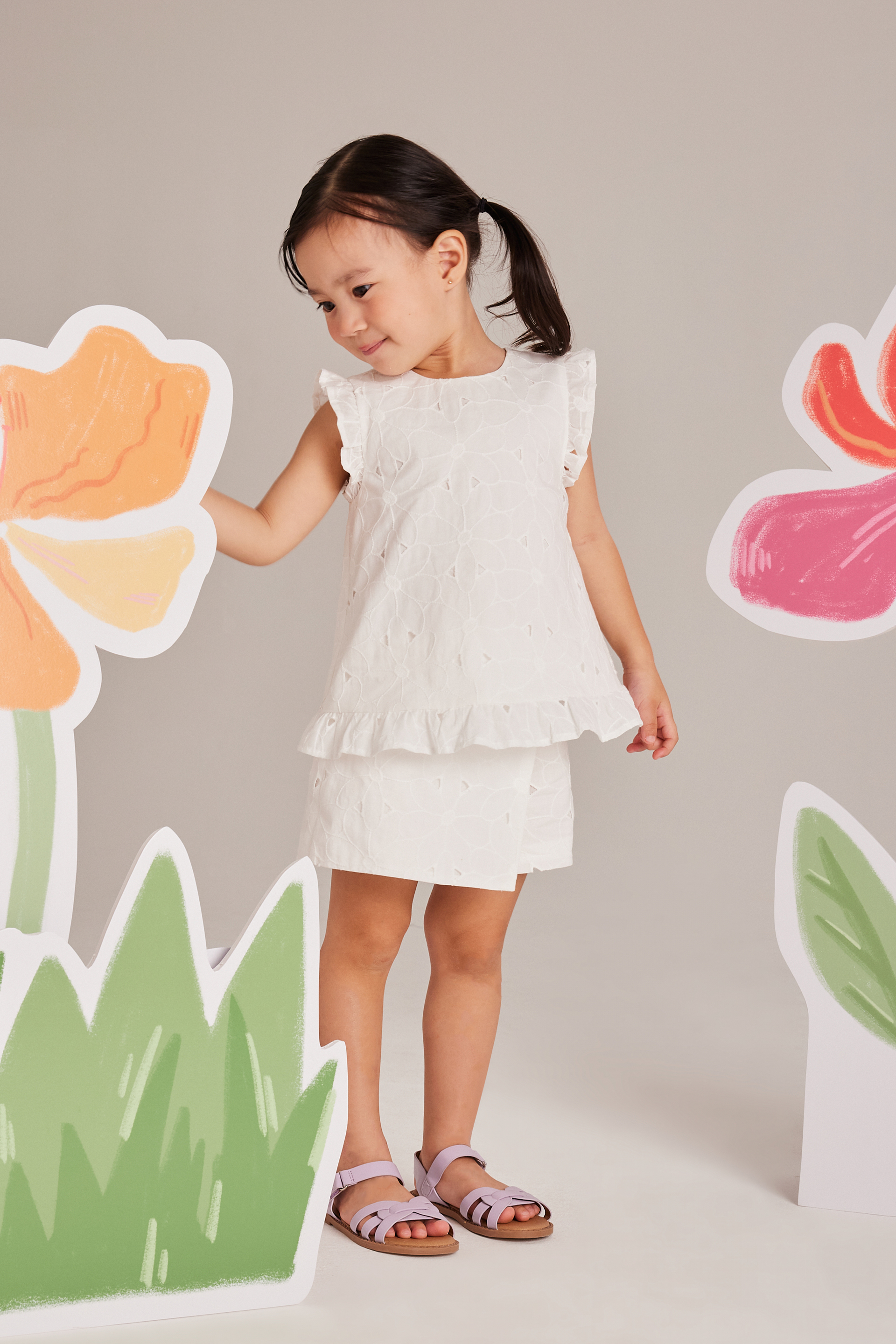 Embroidered Cotton Ruffle-Sleeve Top