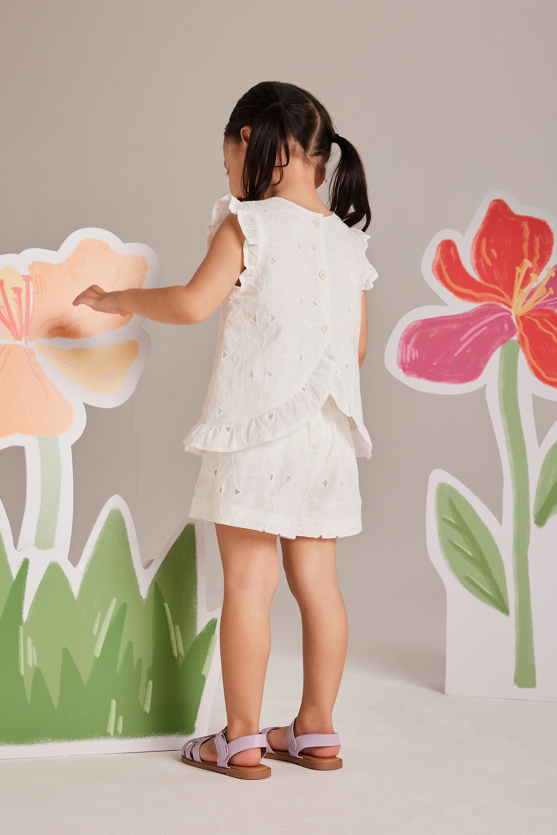 Embroidered Cotton Ruffle-Sleeve Top