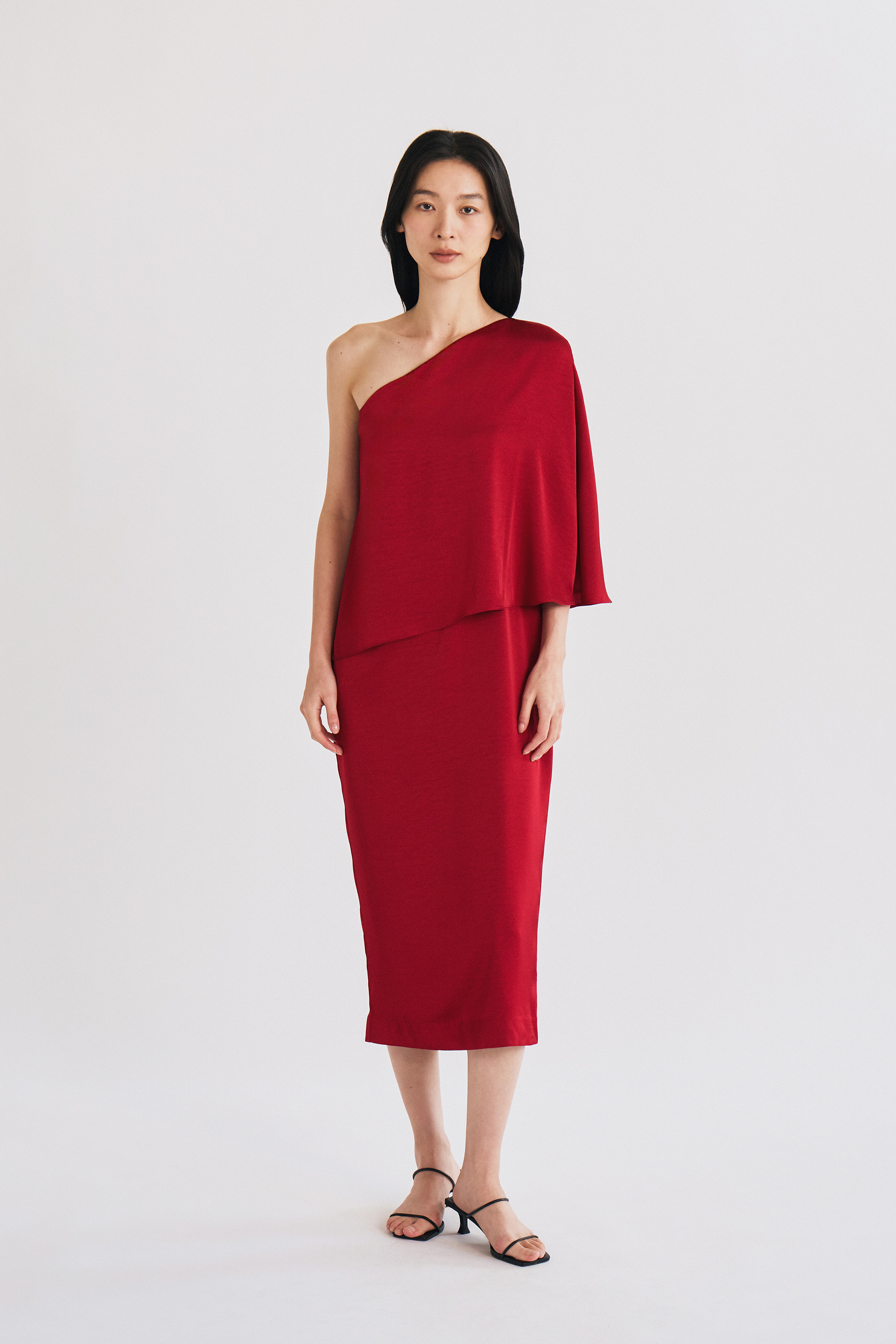 One-Shoulder Satin Column Dress
