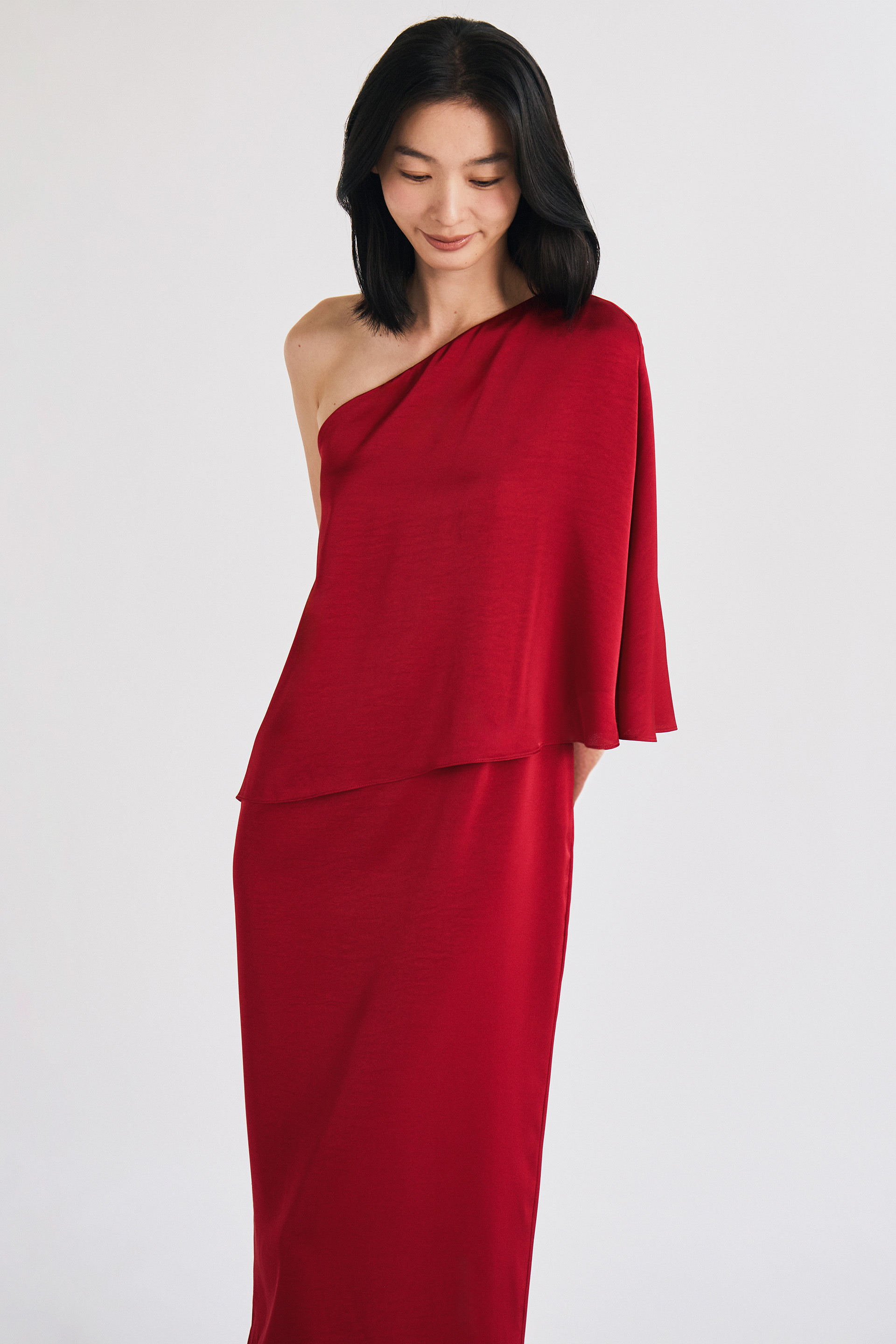 One-Shoulder Satin Column Dress