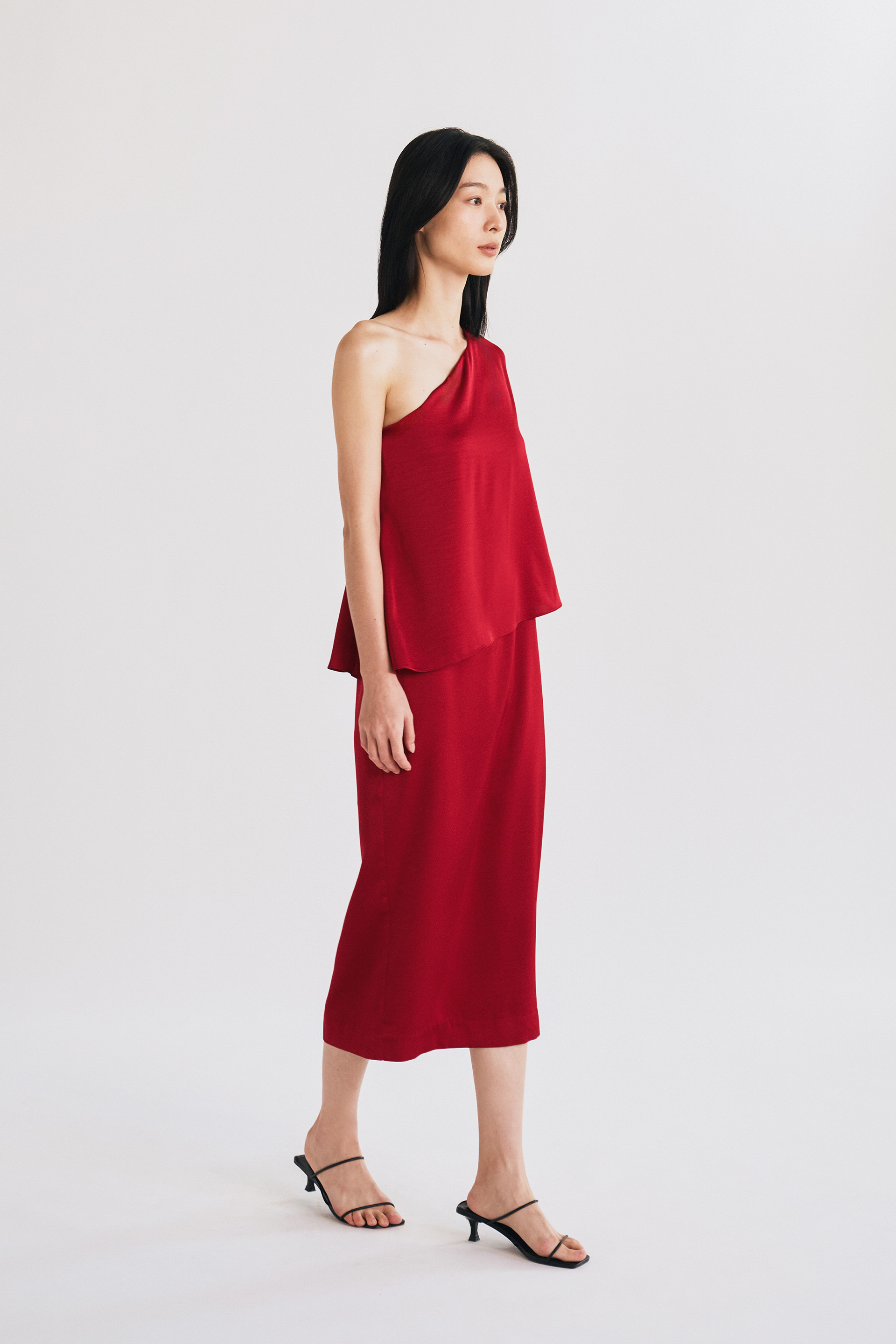 One-Shoulder Satin Column Dress