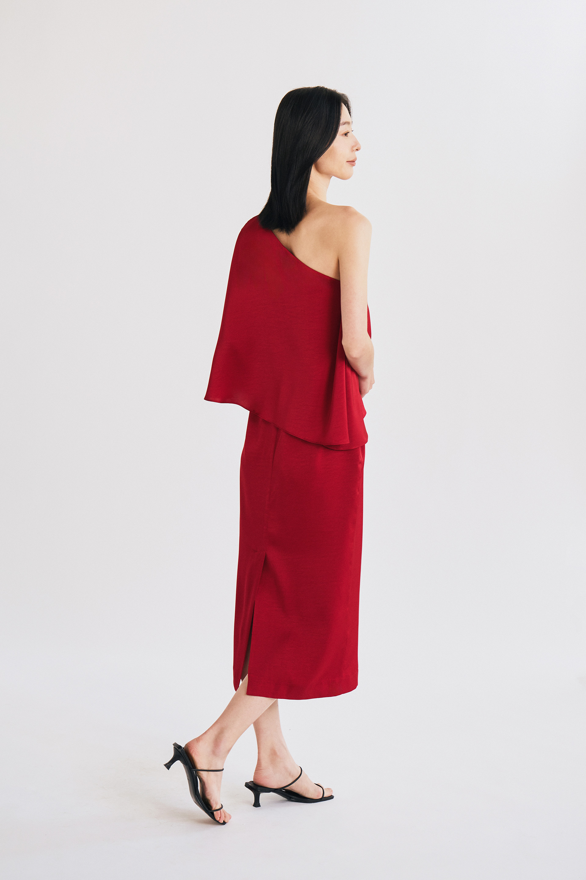 One-Shoulder Satin Column Dress
