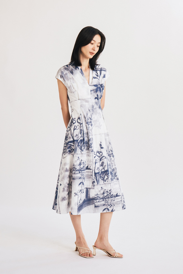 View Pleat-Front Midi Dress 