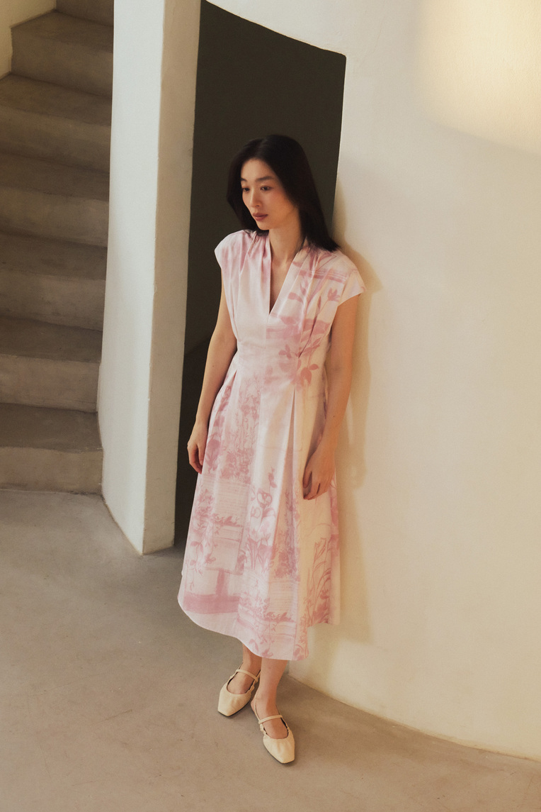 View Pleat-Front Midi Dress 