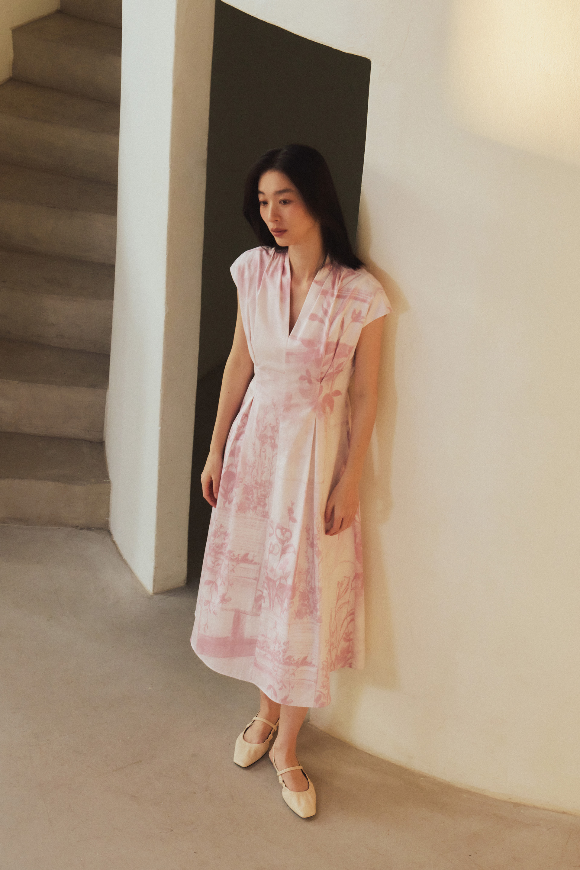 View Pleat-Front Midi Dress 