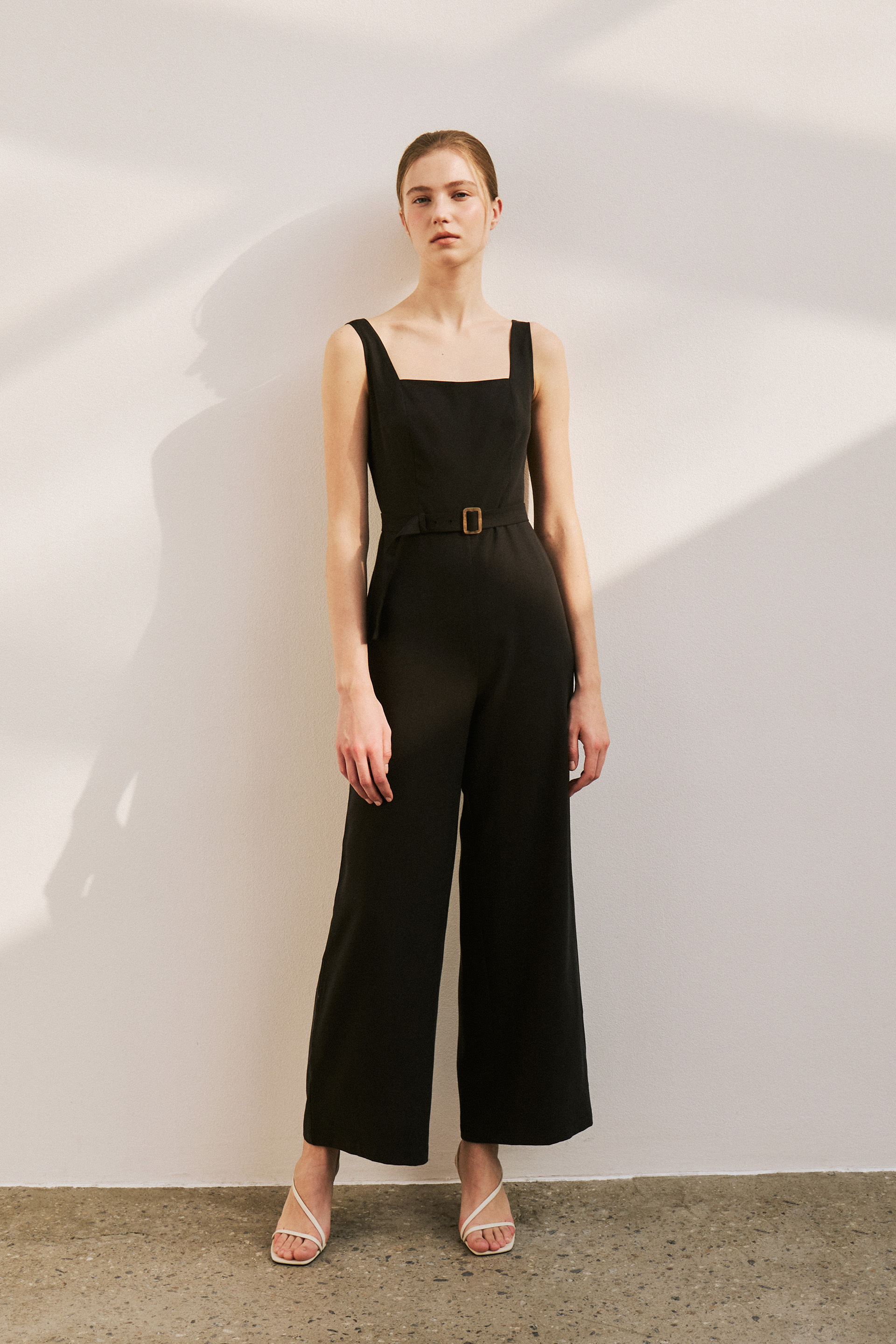 Square-Neck Belted Jumpsuit