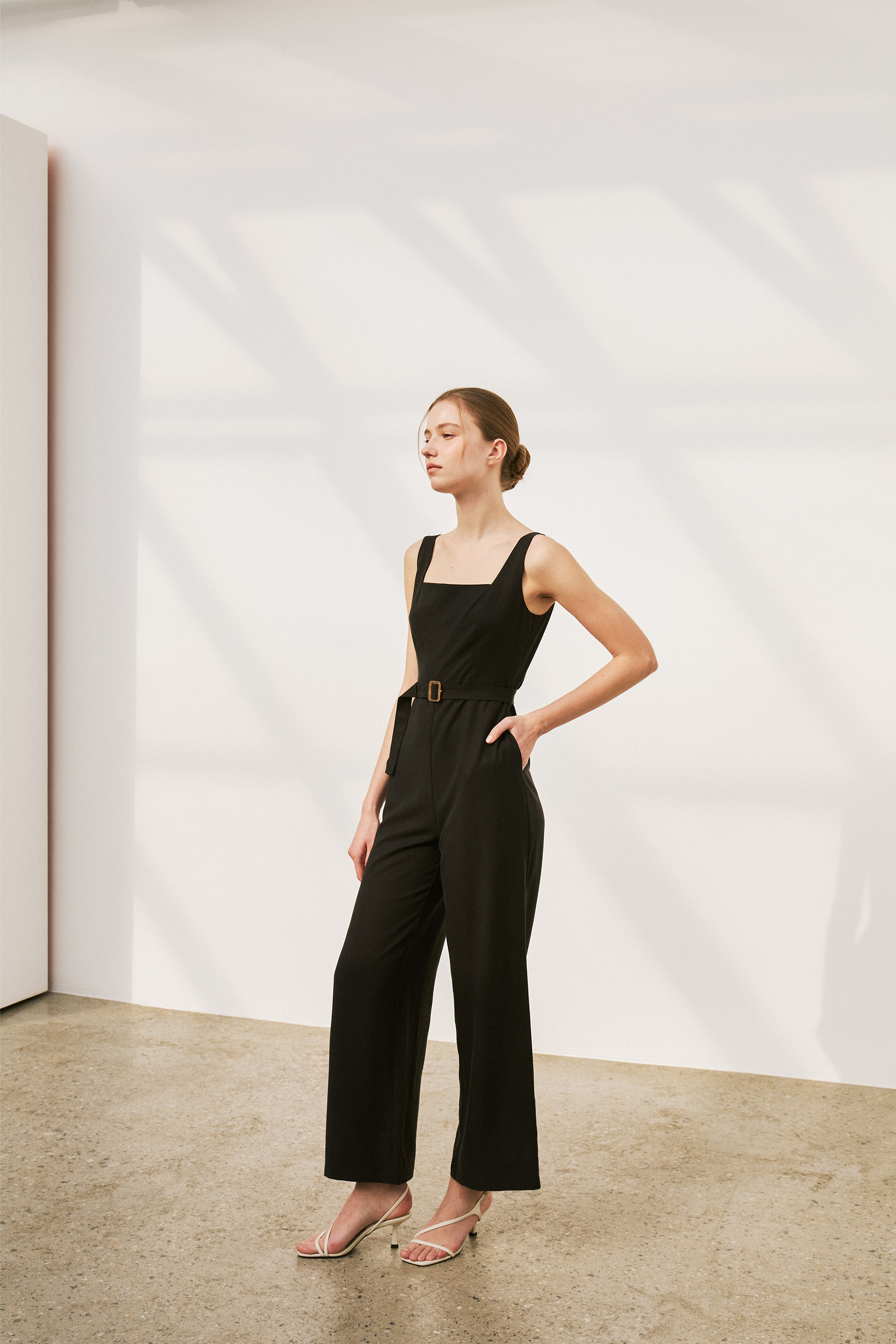Square-Neck Belted Jumpsuit