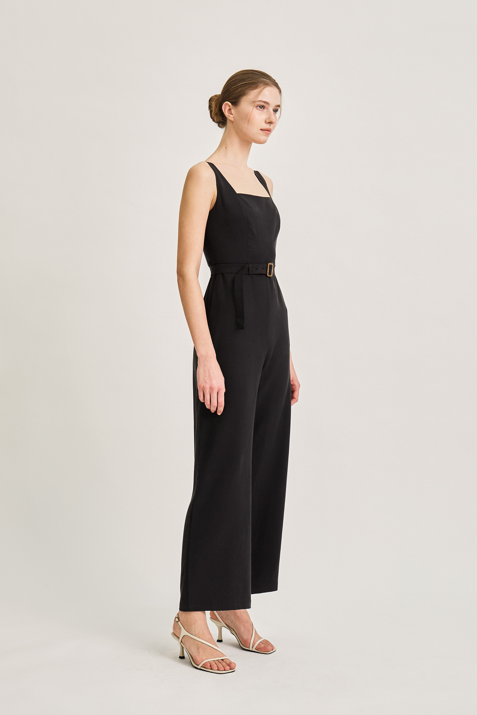 Square-Neck Belted Jumpsuit