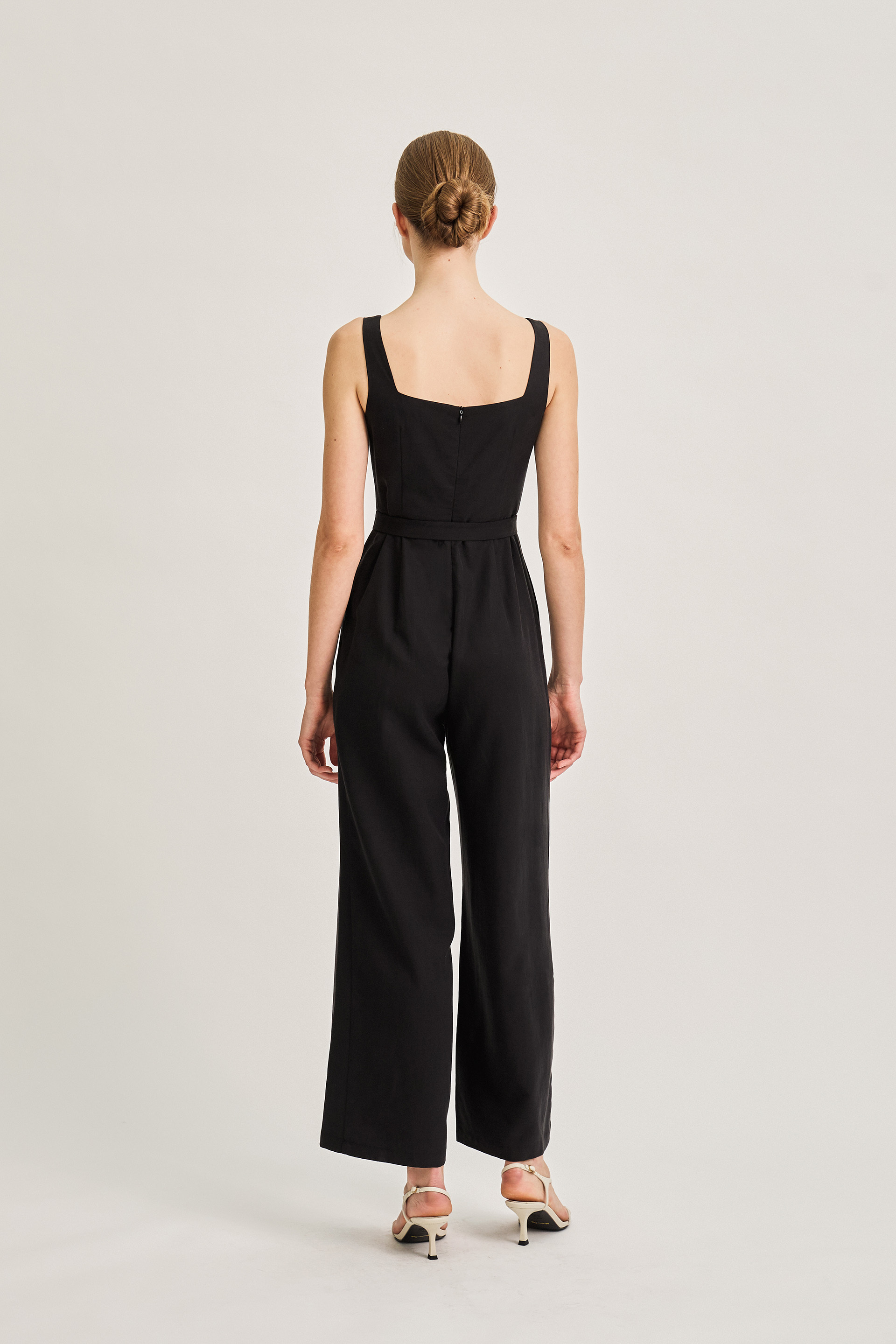 Square-Neck Belted Jumpsuit