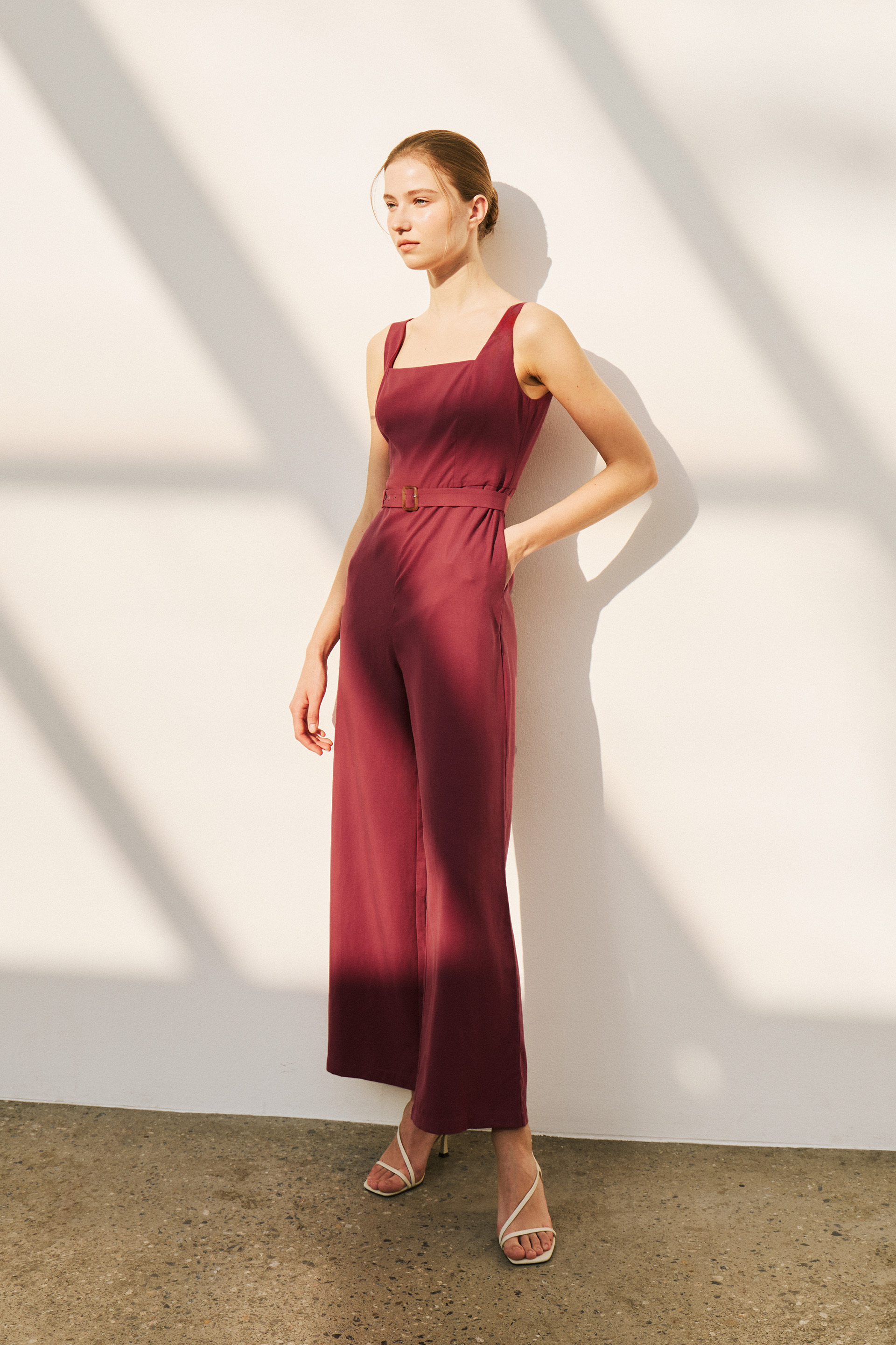Square-Neck Belted Jumpsuit