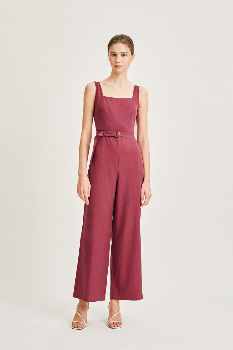 Square-Neck Belted Jumpsuit