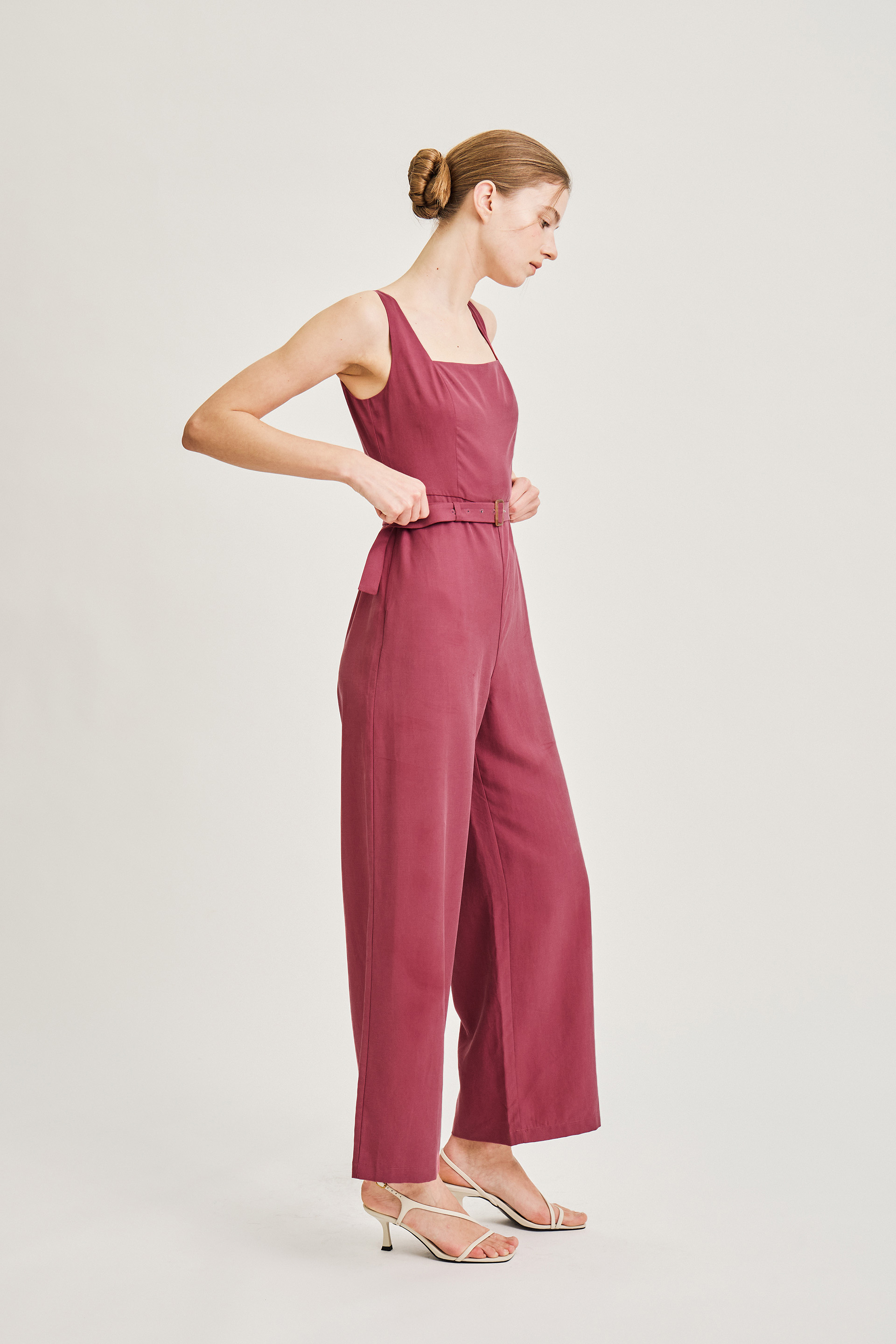 Square-Neck Belted Jumpsuit