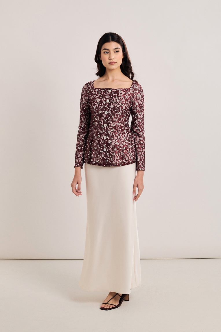 Boat-Neck Floral Lace Top