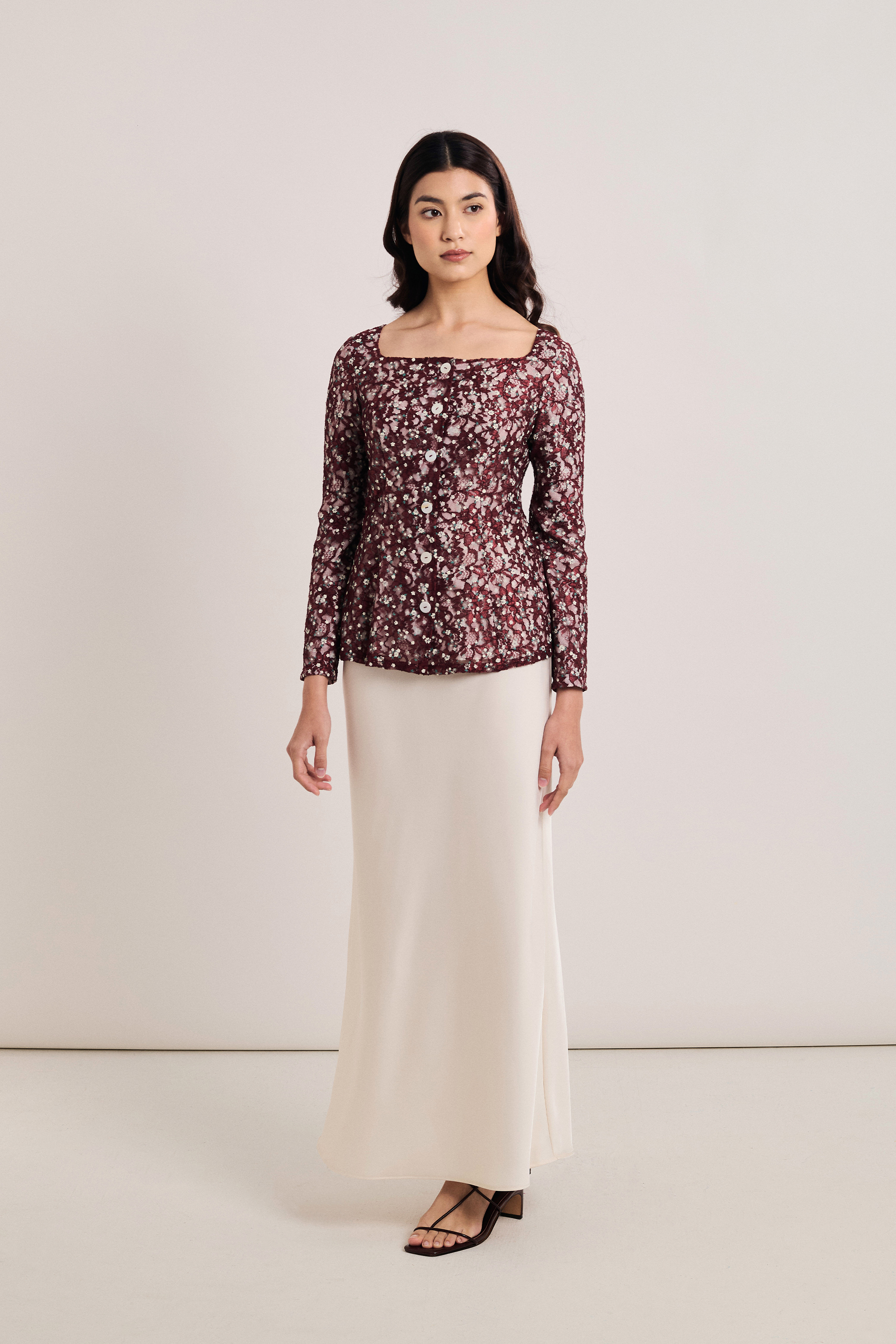 Boat-Neck Floral Lace Top