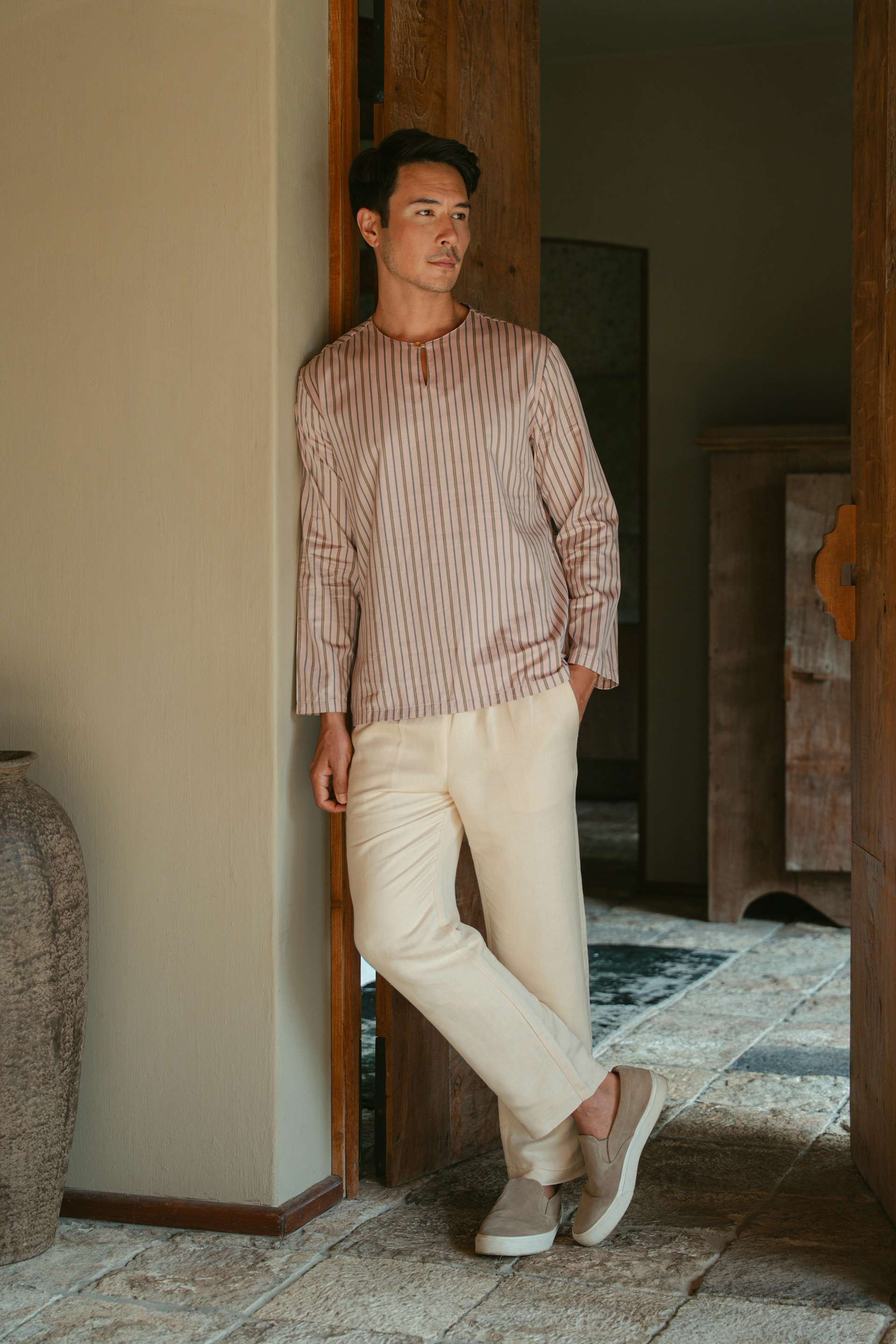 Men's Long-Sleeve Striped Kurta