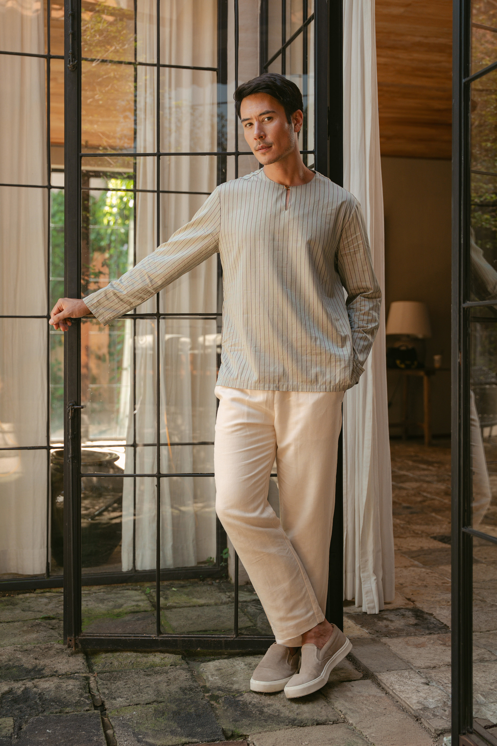 Men's Long-Sleeve Striped Kurta