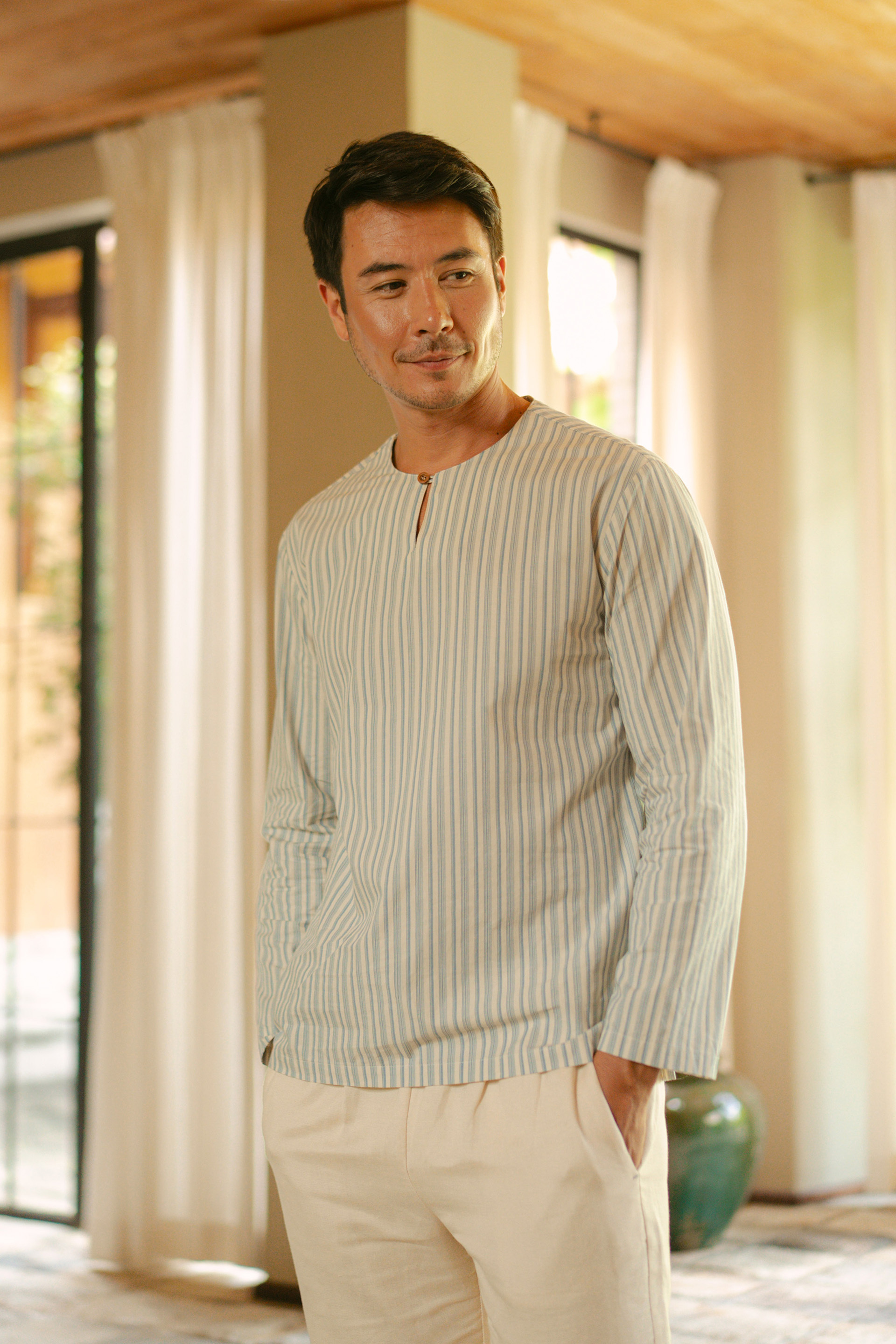 Men's Long-Sleeve Striped Kurta