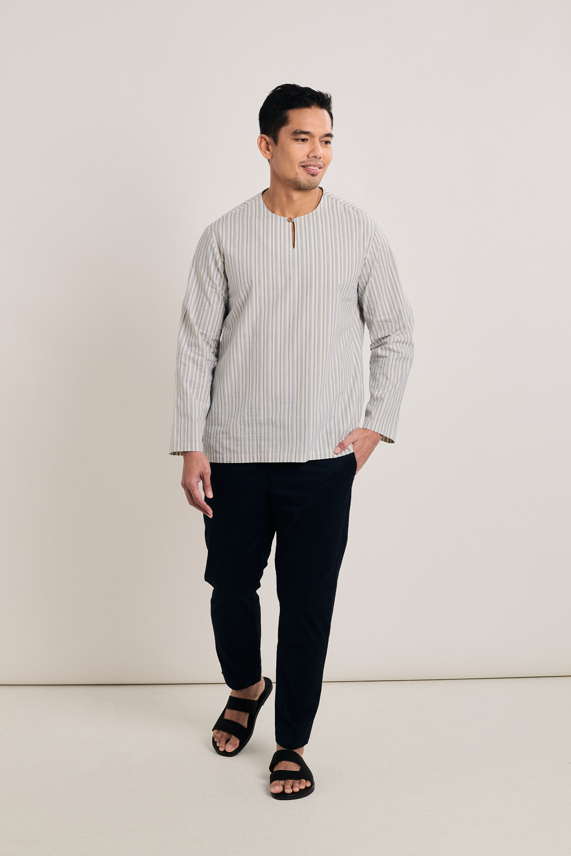 Men's Long-Sleeve Striped Kurta