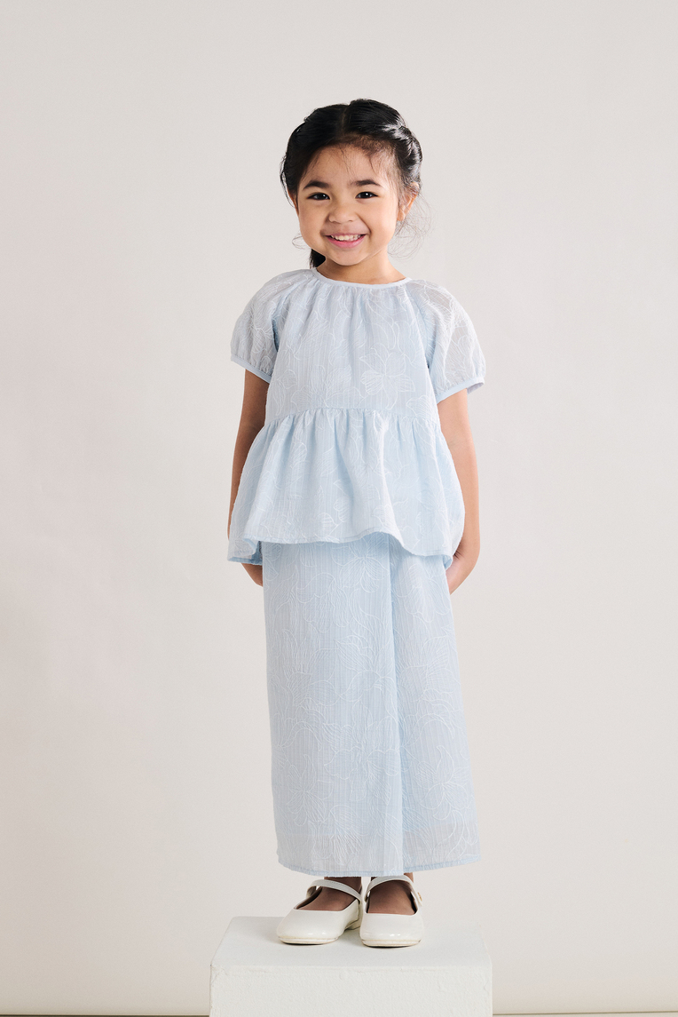 Embroidered Texture Bubble-Sleeve Top