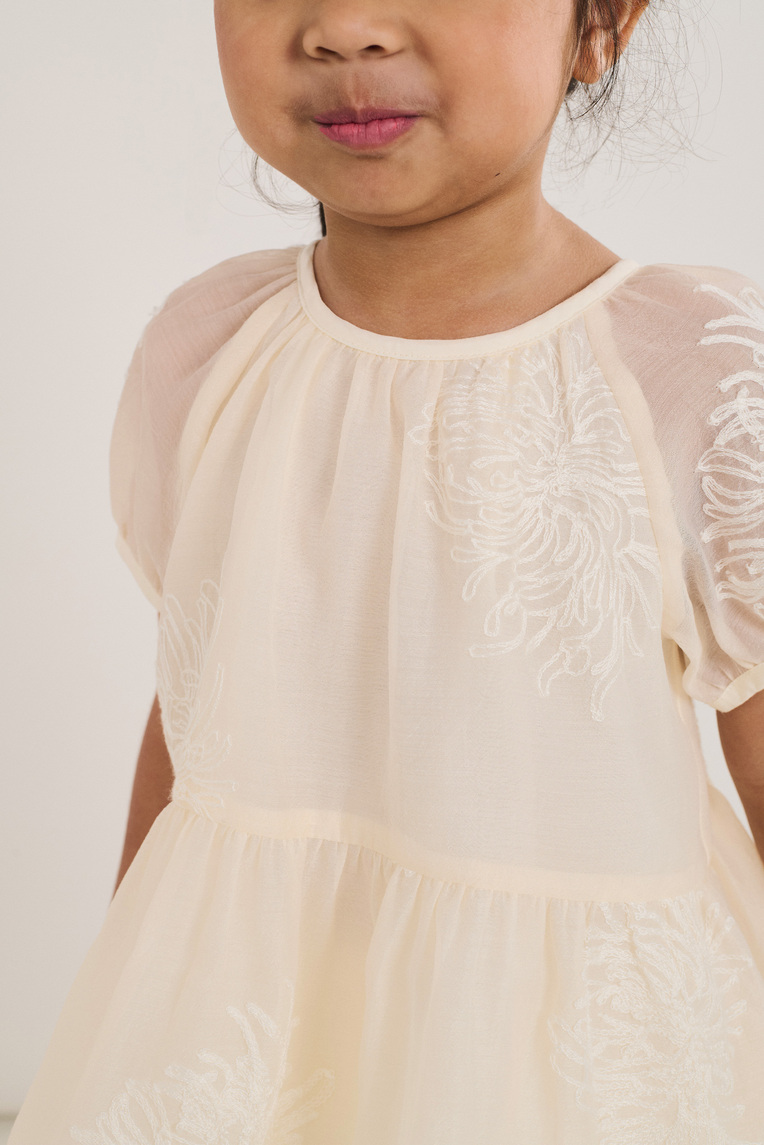 Embroidered Texture Bubble-Sleeve Top