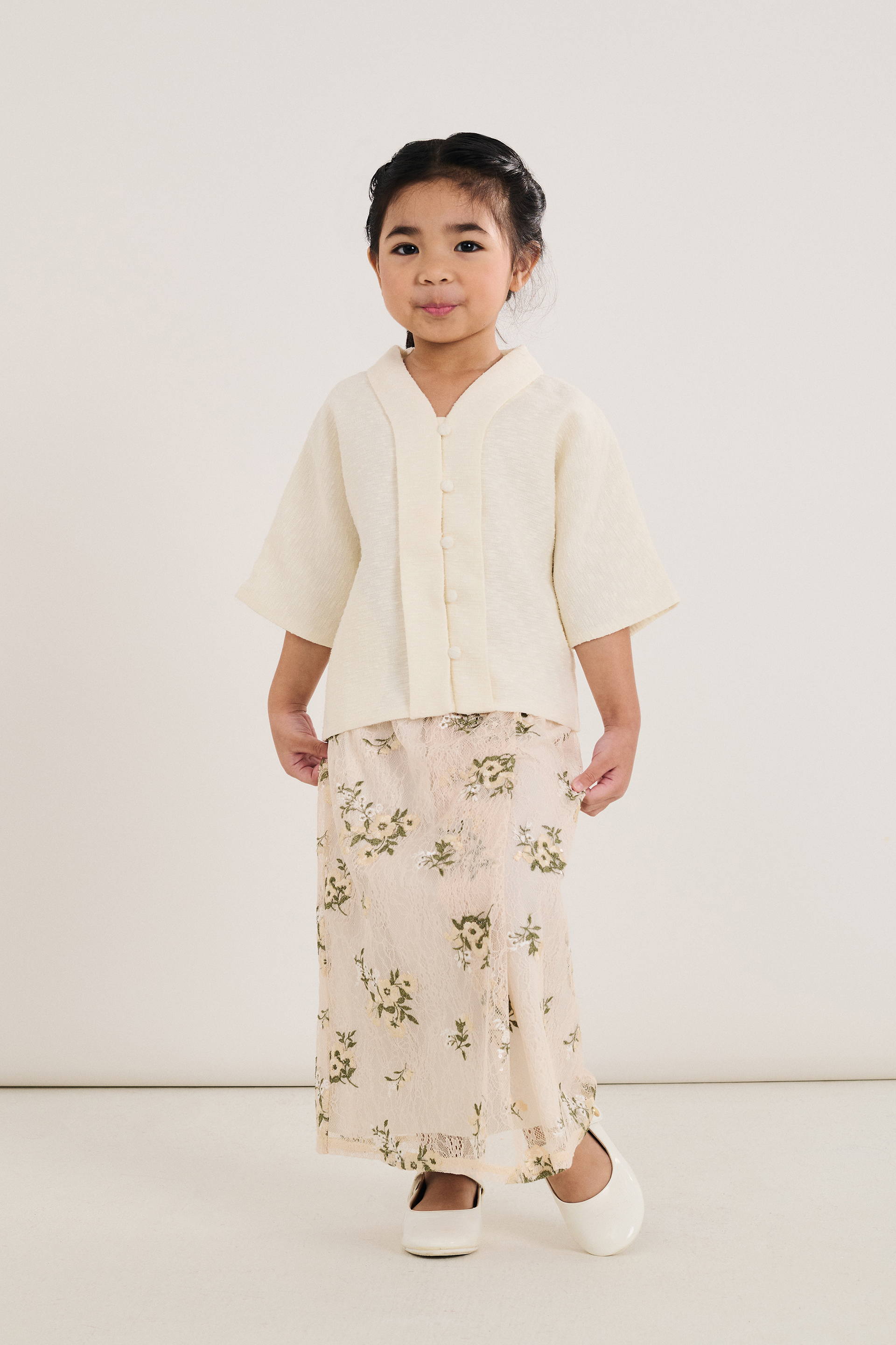 Front-Pleat Floral Lace Kebaya Skirt