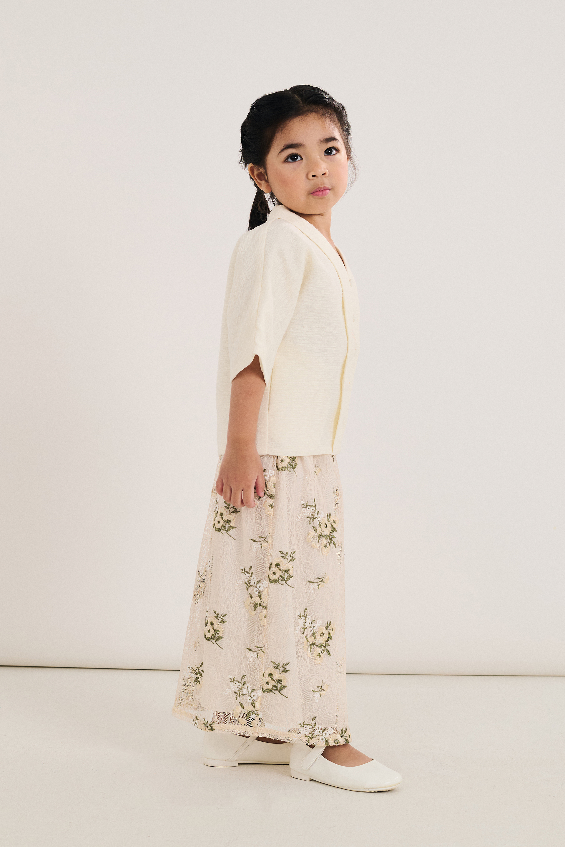 Front-Pleat Floral Lace Kebaya Skirt