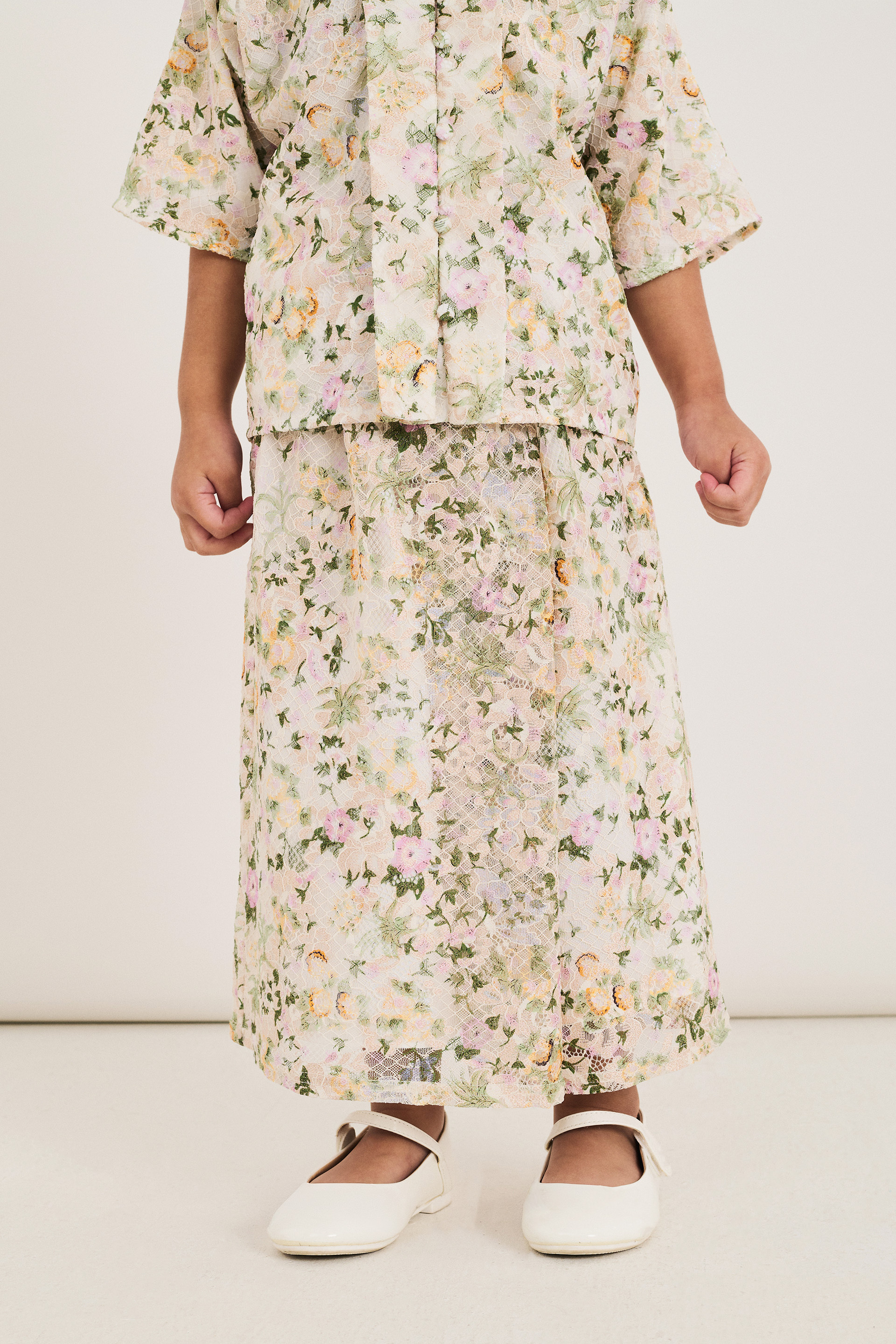 Front-Pleat Floral Lace Kebaya Skirt