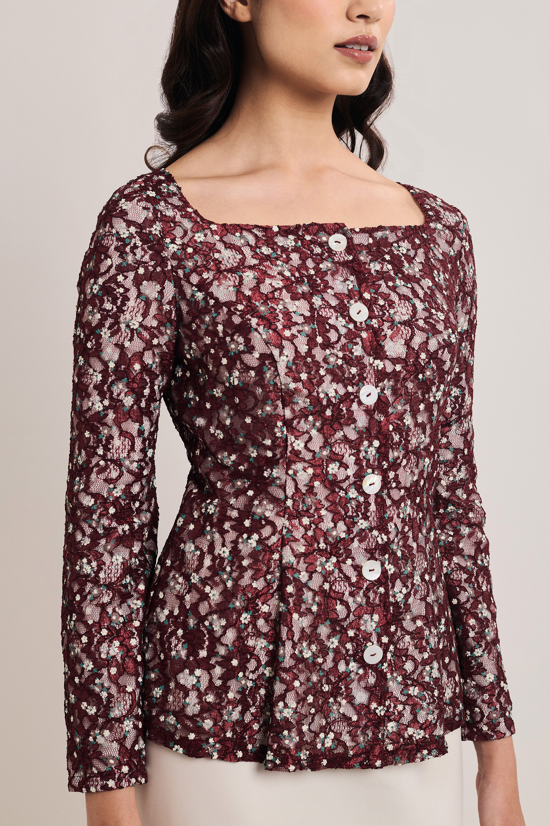 Boat-Neck Floral Lace Top