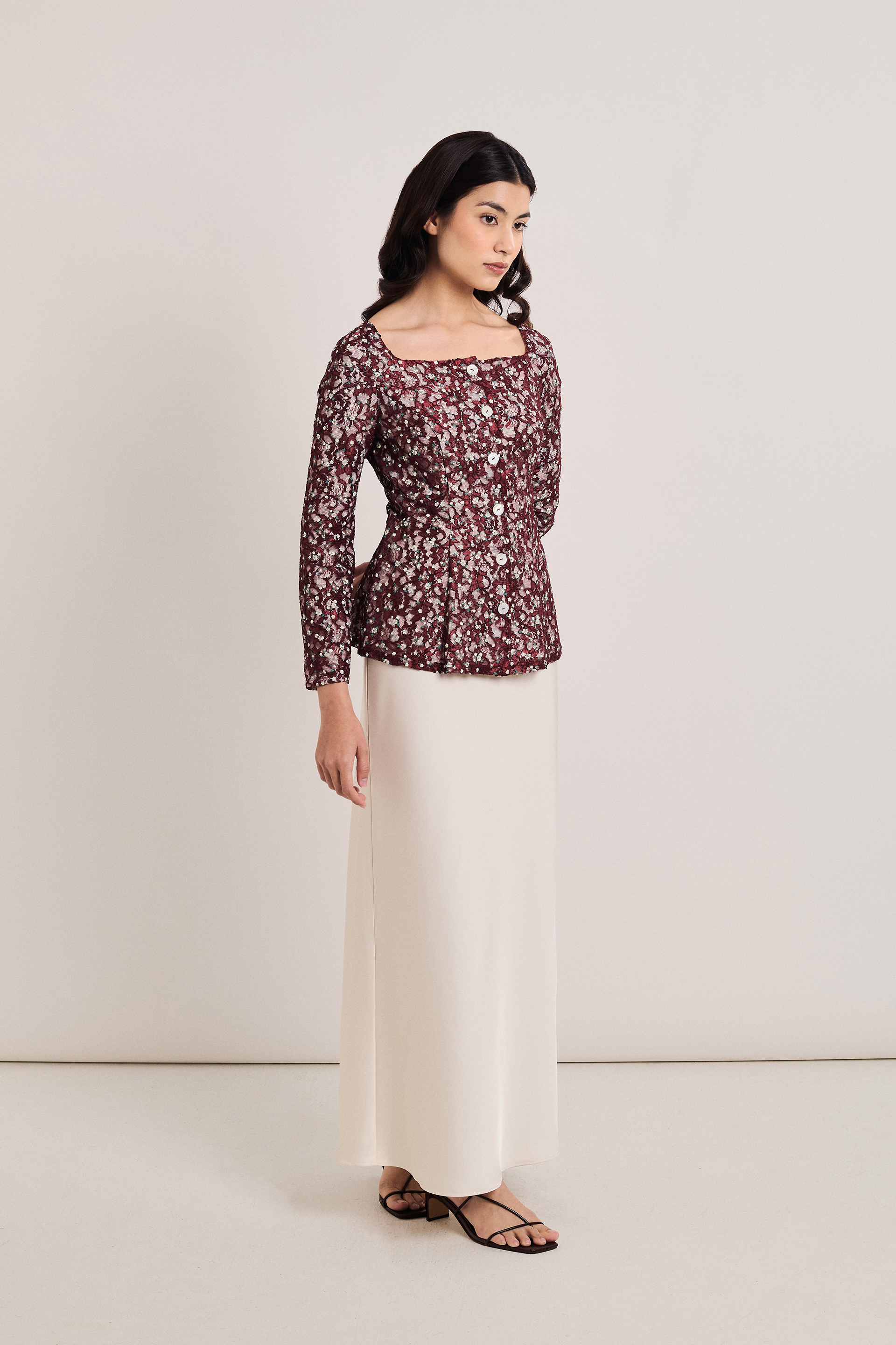 Boat-Neck Floral Lace Top