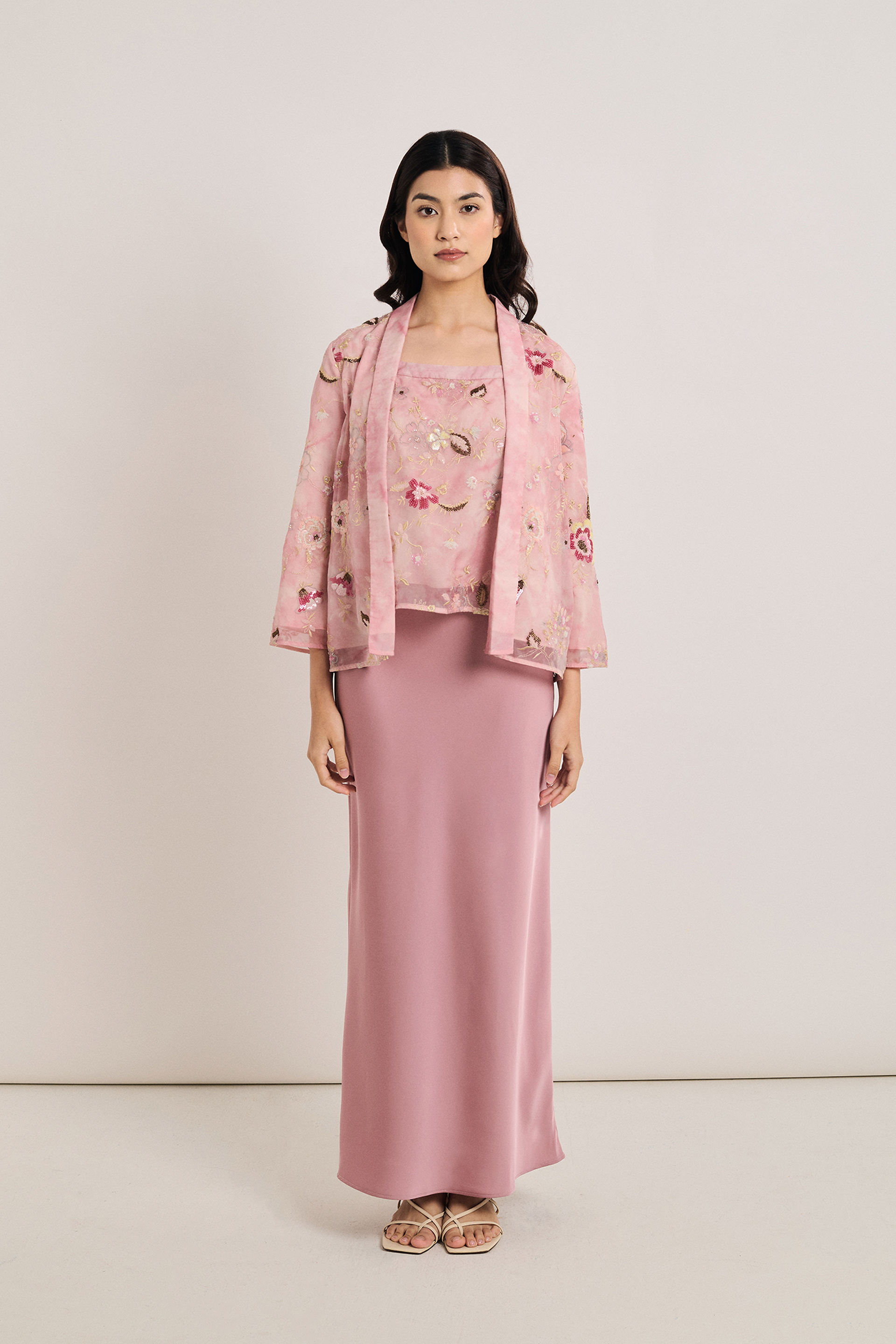 Floral Beaded Open Kebaya Set