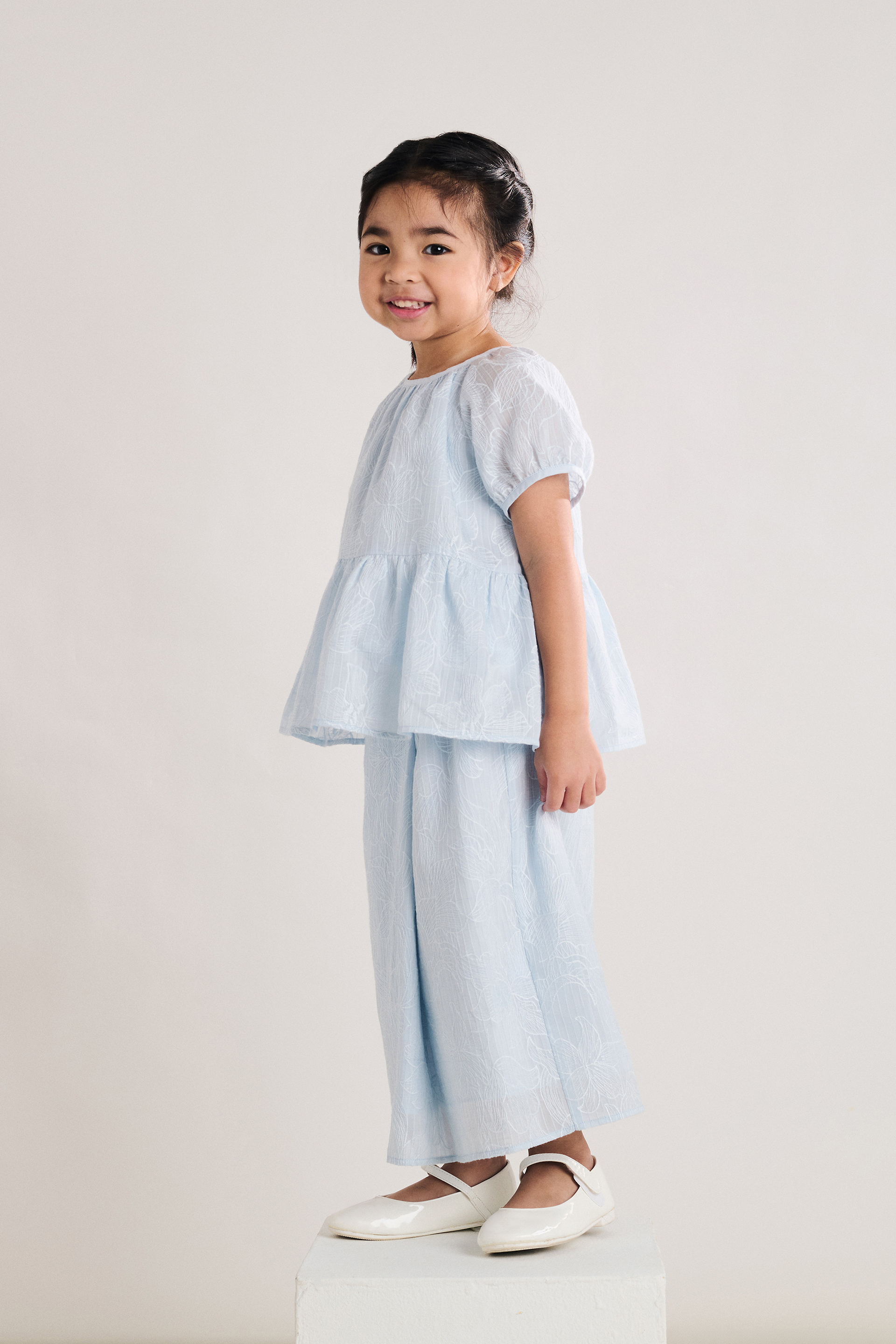 Front-Pleat Embroidered Textured Skirt