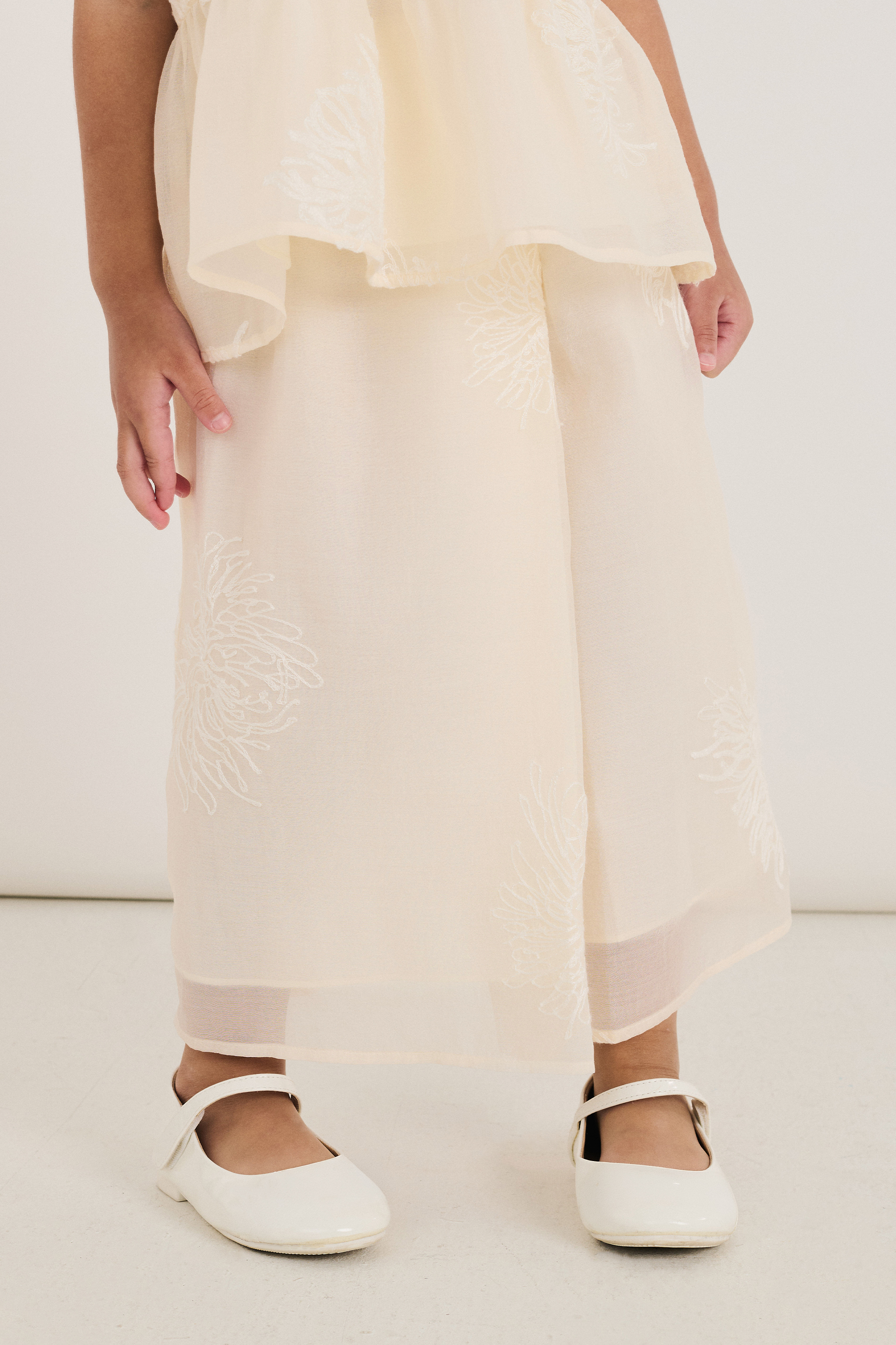 Front-Pleat Embroidered Textured Skirt
